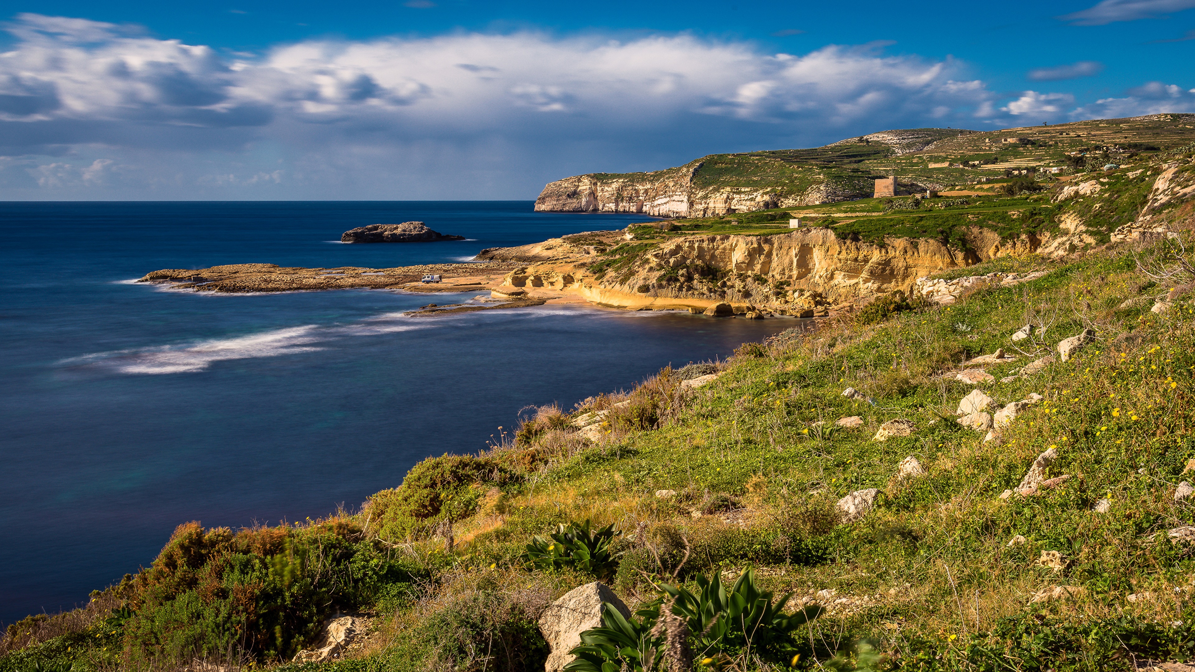 Gozo Malta Coastline with Cliffs and Sea HD Wallpaper