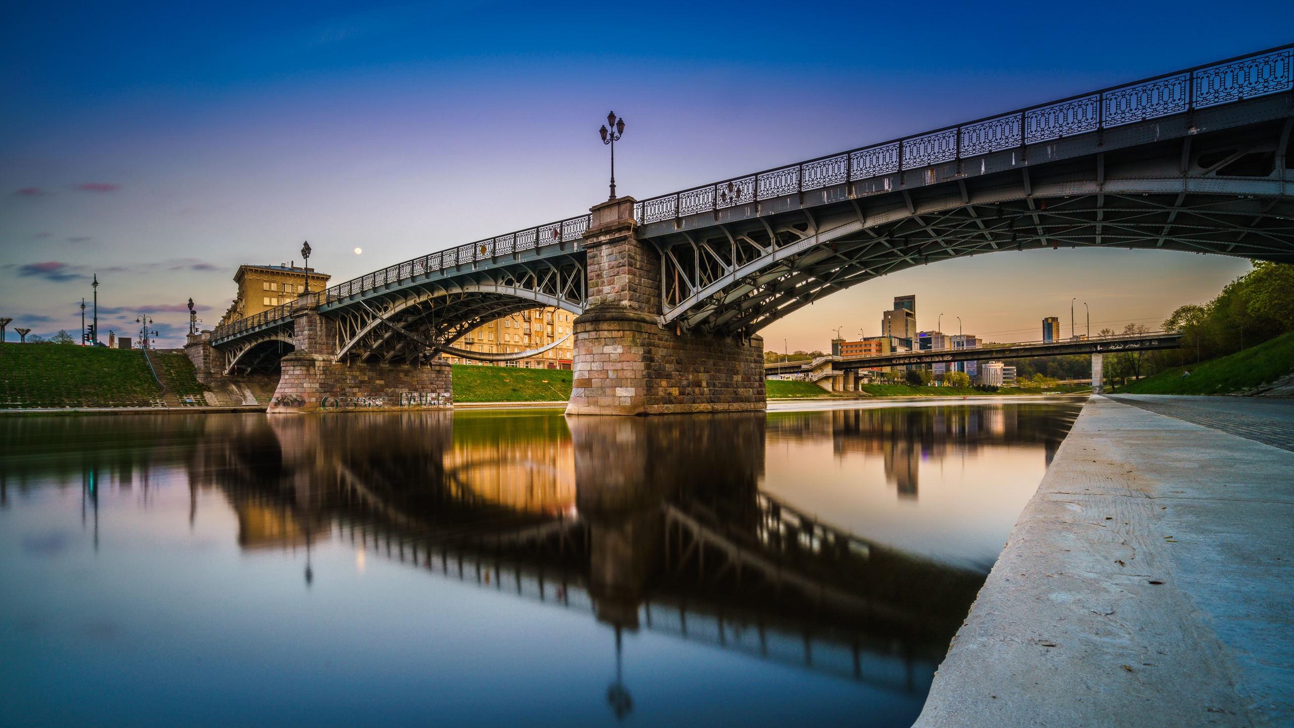 Zverynas Bridge over River in Vilnius, Lithuania HD Wallpaper