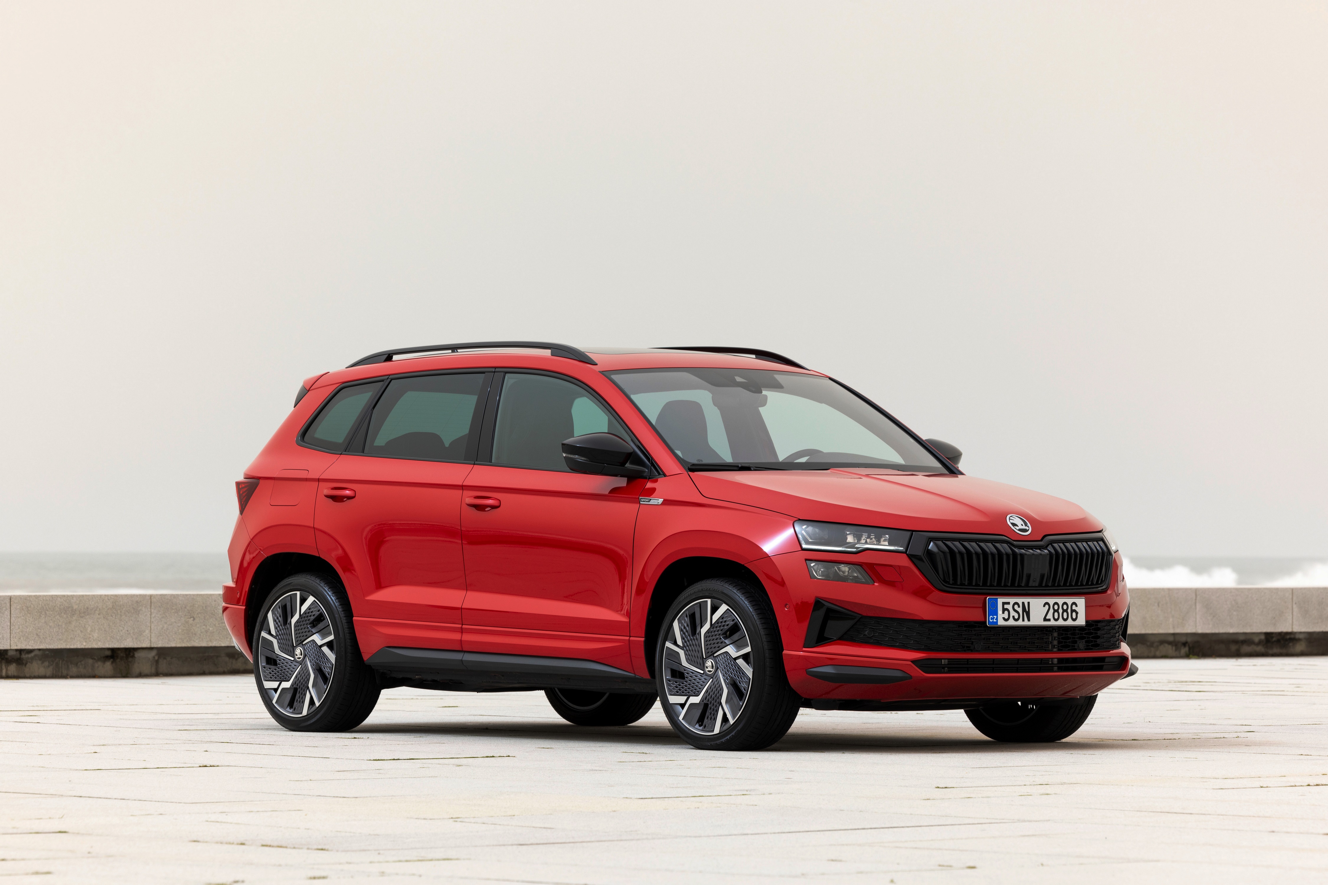 Red Skoda Karoq Crossover Car HD Wallpaper