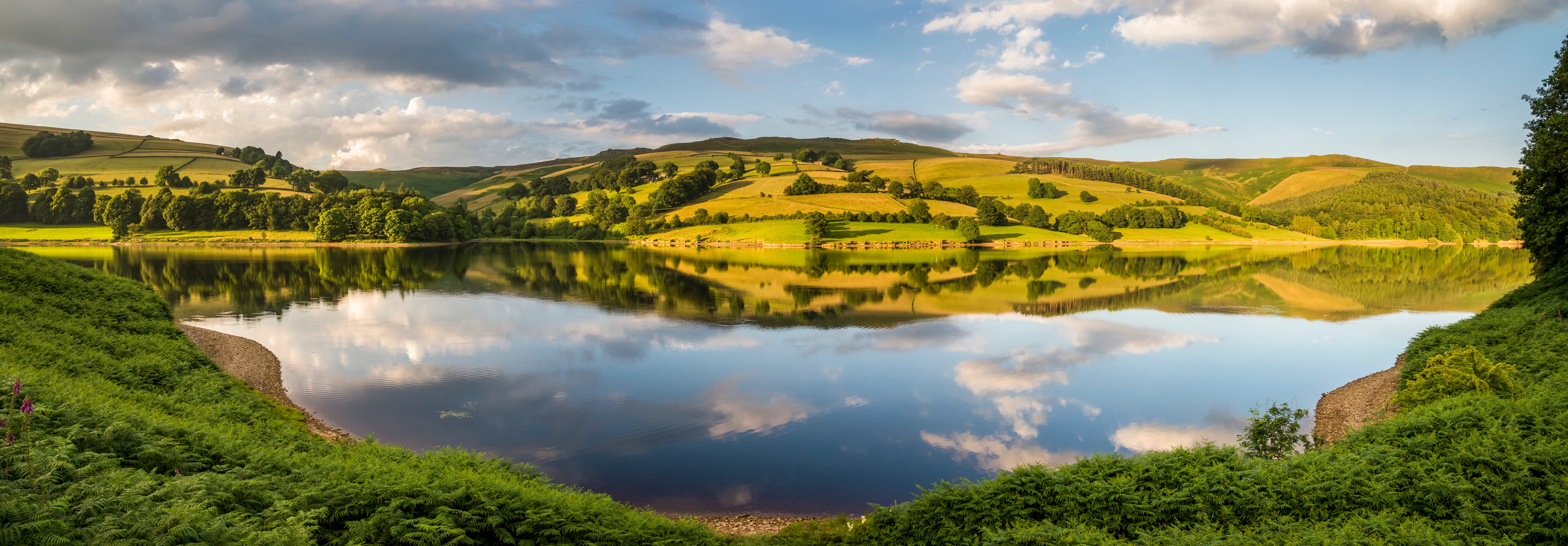 Ladybower Reservoir, England Panorama HD Wallpaper