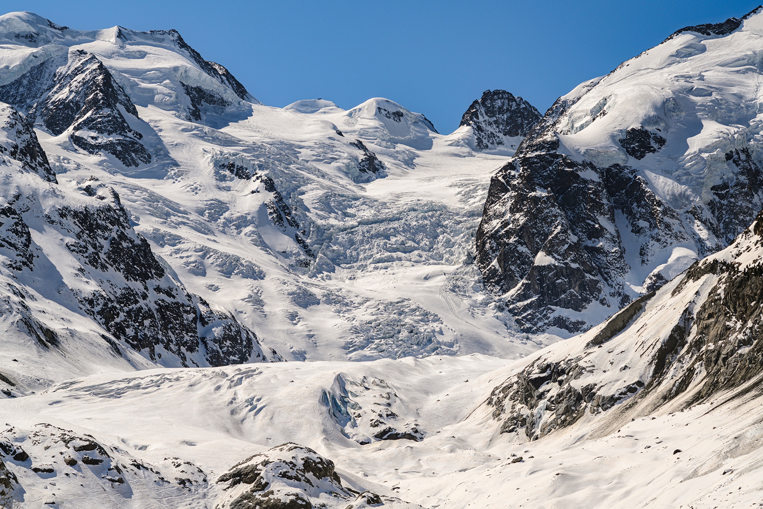 Snow-covered mountains and glaciers in the Alps, Switzerland HD Wallpaper