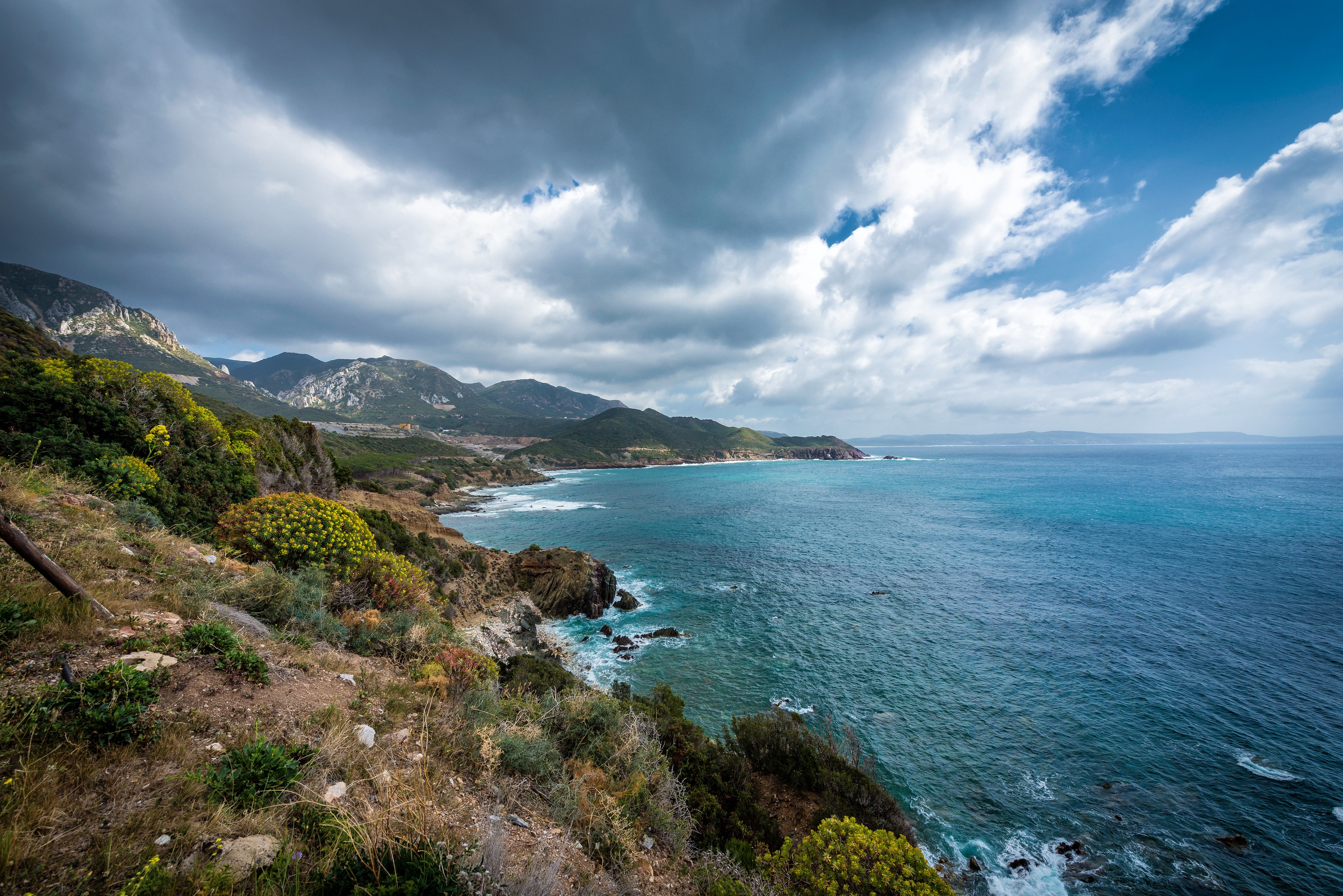 4K Sea and Mountains in Nebida, Italy HD Wallpaper
