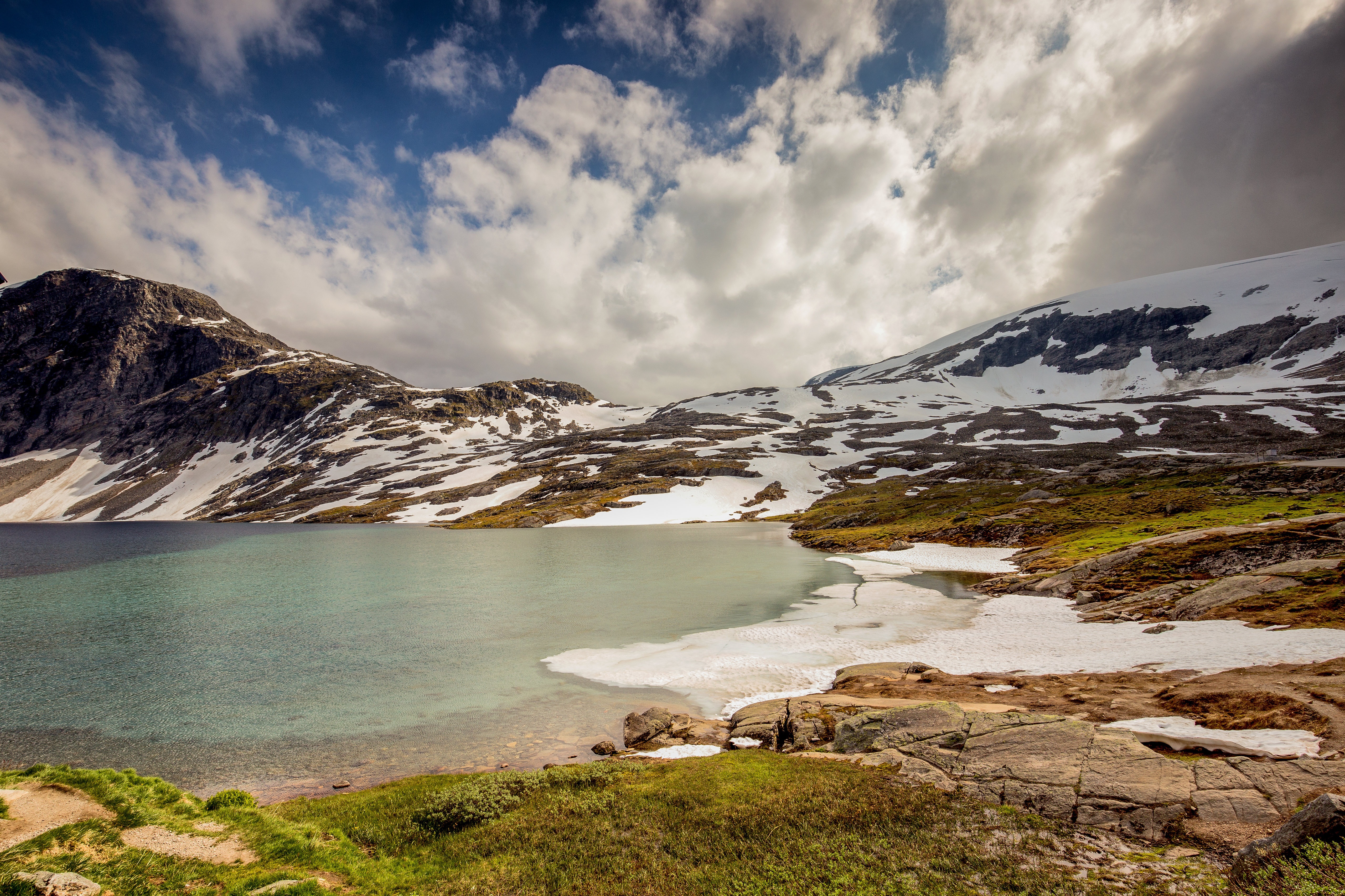 Norway Mountains and Lake with Snow HD Wallpaper
