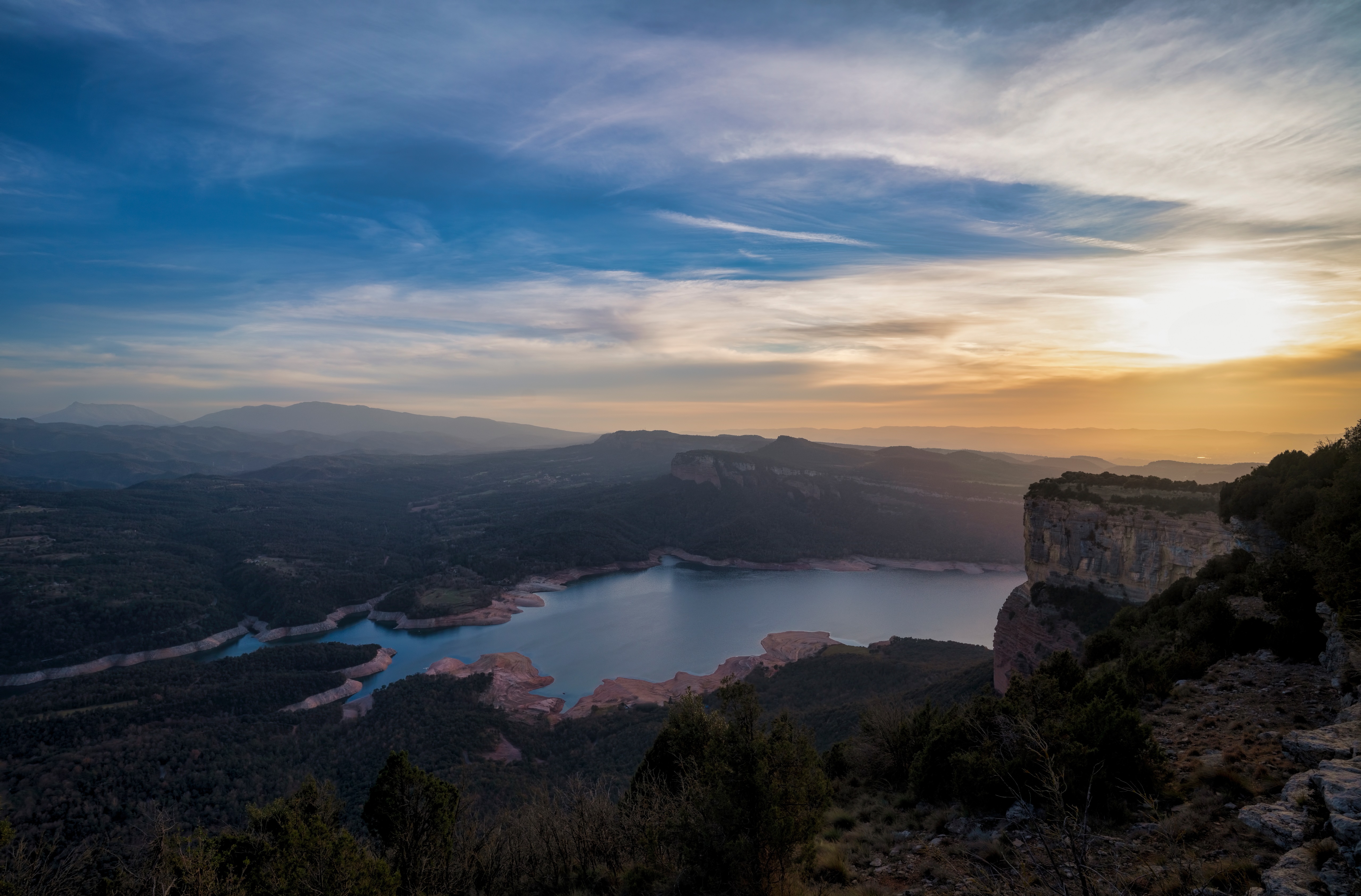 Mountains and Lake in Catalonia, Spain at Sunset HD Wallpaper