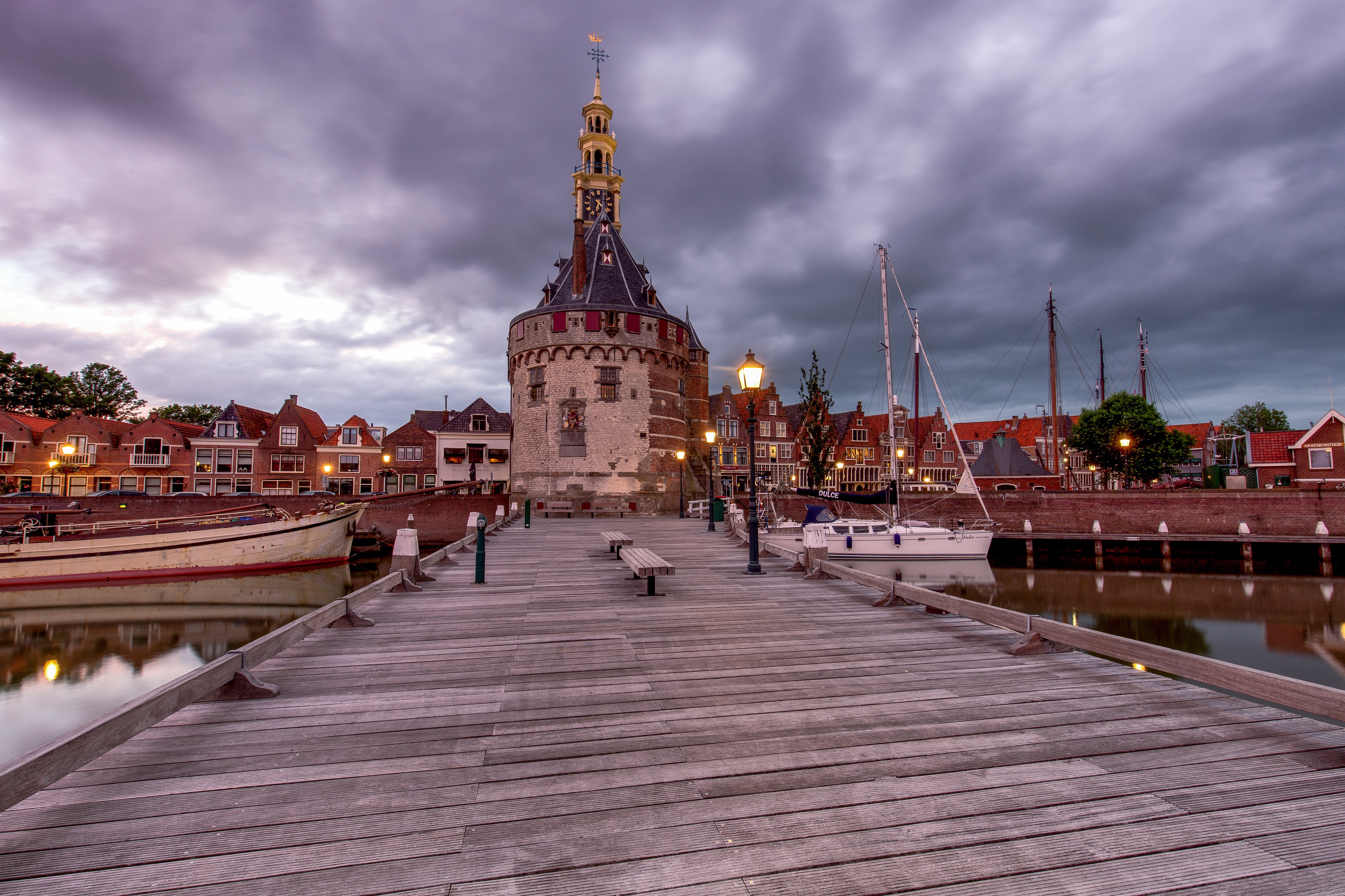 Hoorn Netherlands Marina with Tower and Boats HD Wallpaper