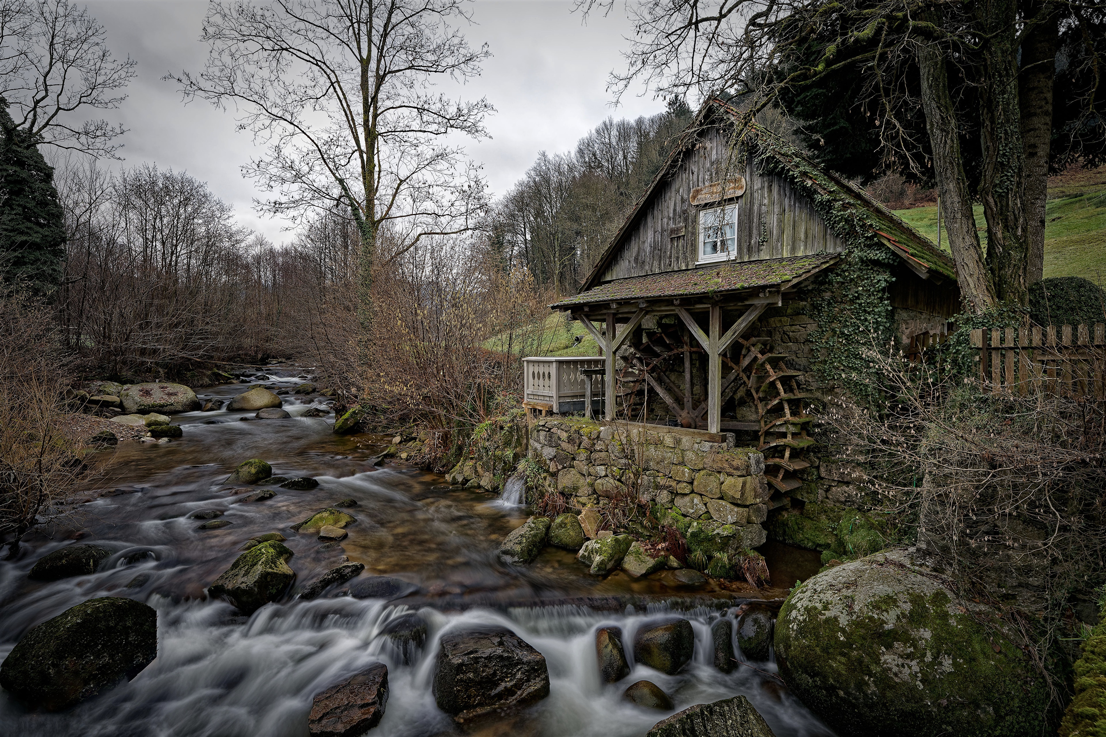Watermill on a river in Germany HD Wallpaper