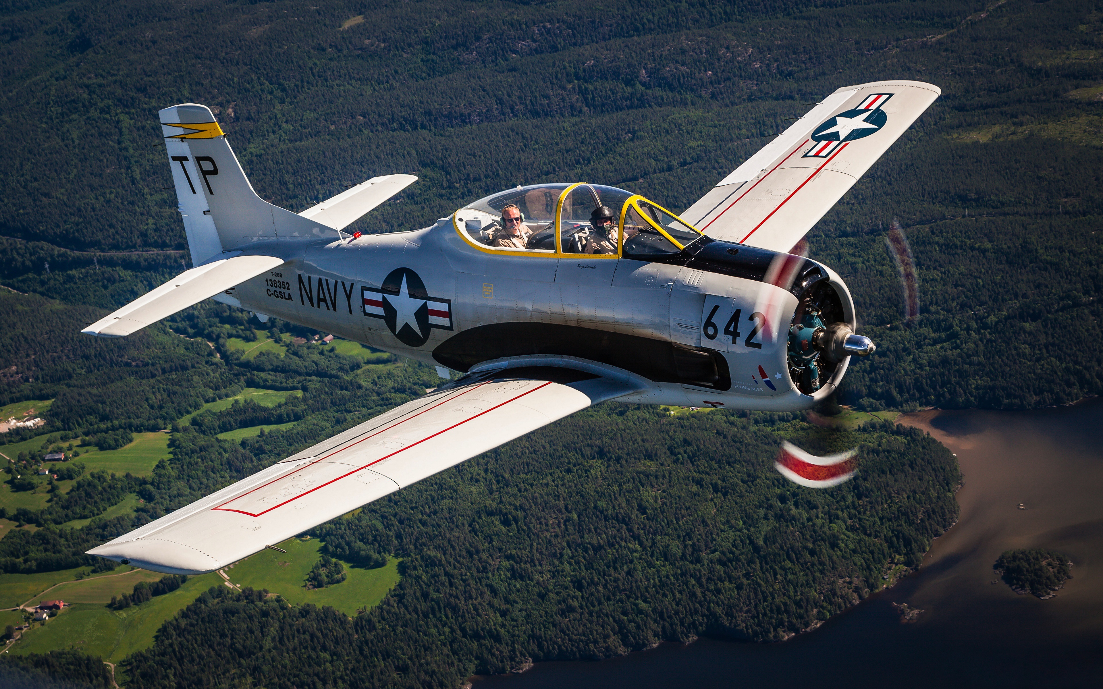 4K T-28B Trojan Airplane in Flight HD Wallpaper