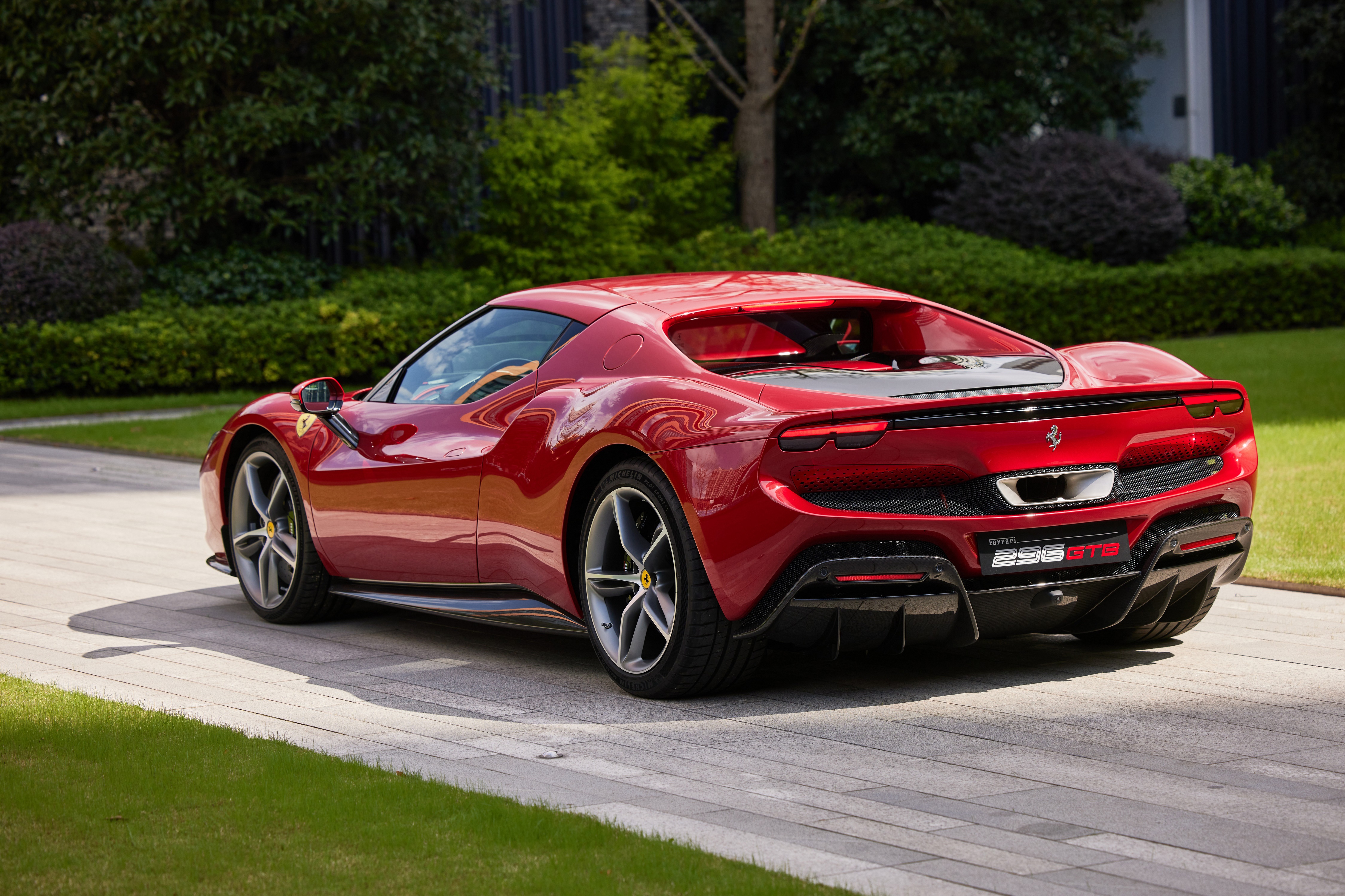 Red 2022 Ferrari 296 GTB (F171) Metallic Back View HD Wallpaper