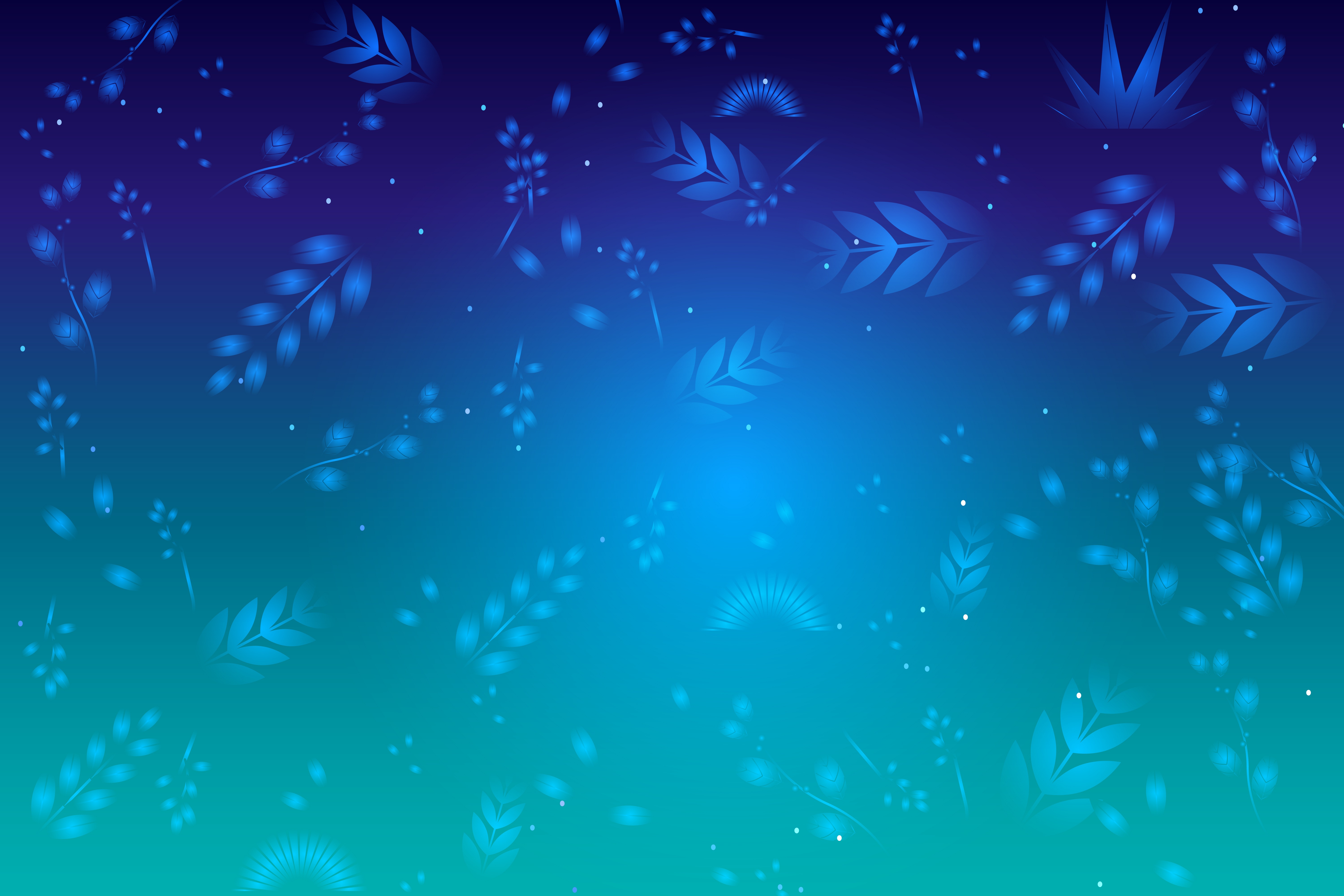 Blue and green gradient with blue foliage HD Wallpaper
