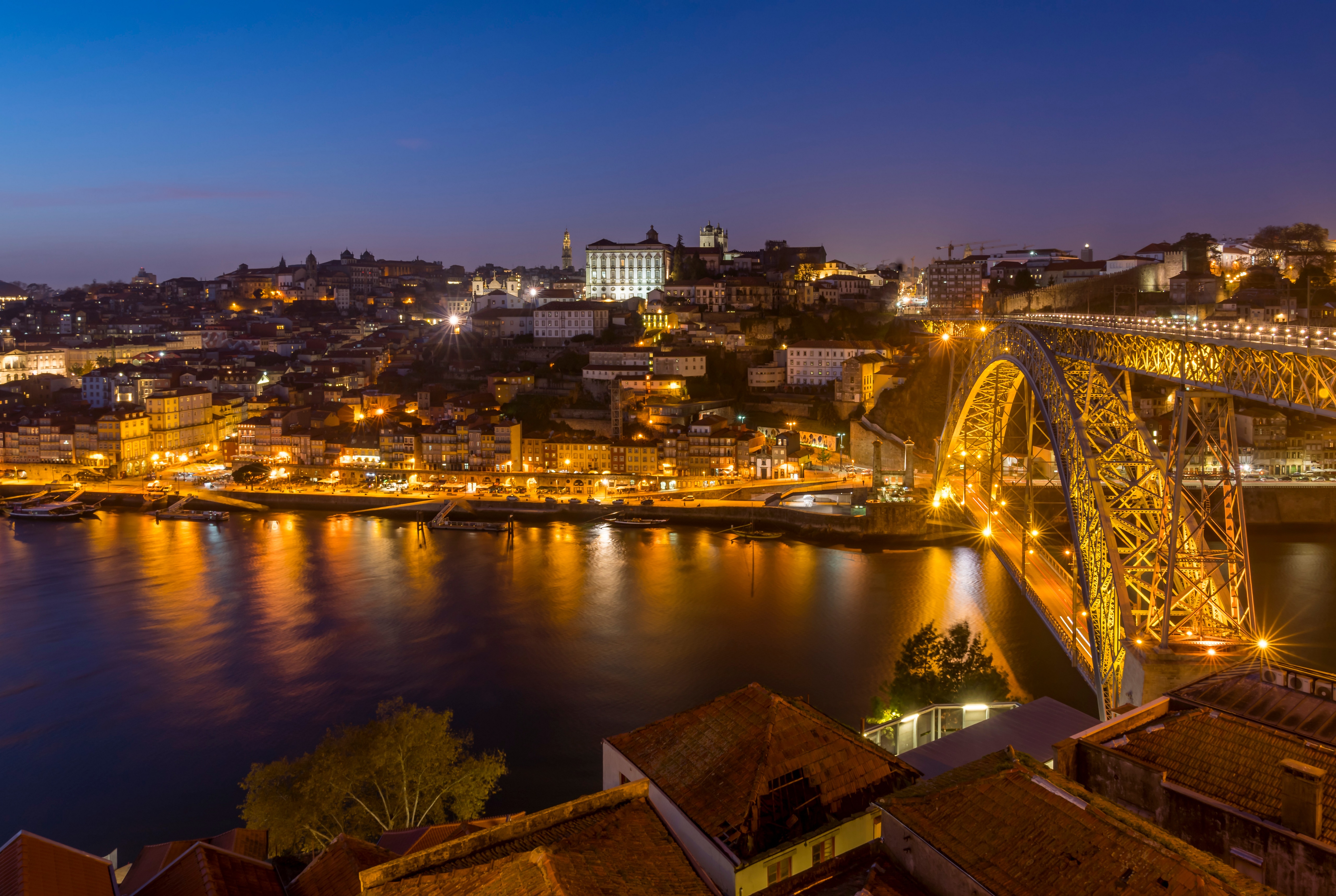 Porto, Portugal at Night with Dom Luís I Bridge HD Wallpaper