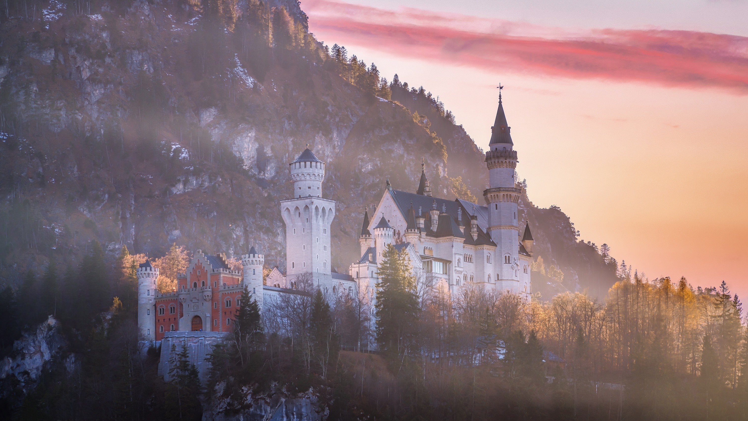 Neuschwanstein Castle in Bavaria, Germany at sunrise HD Wallpaper