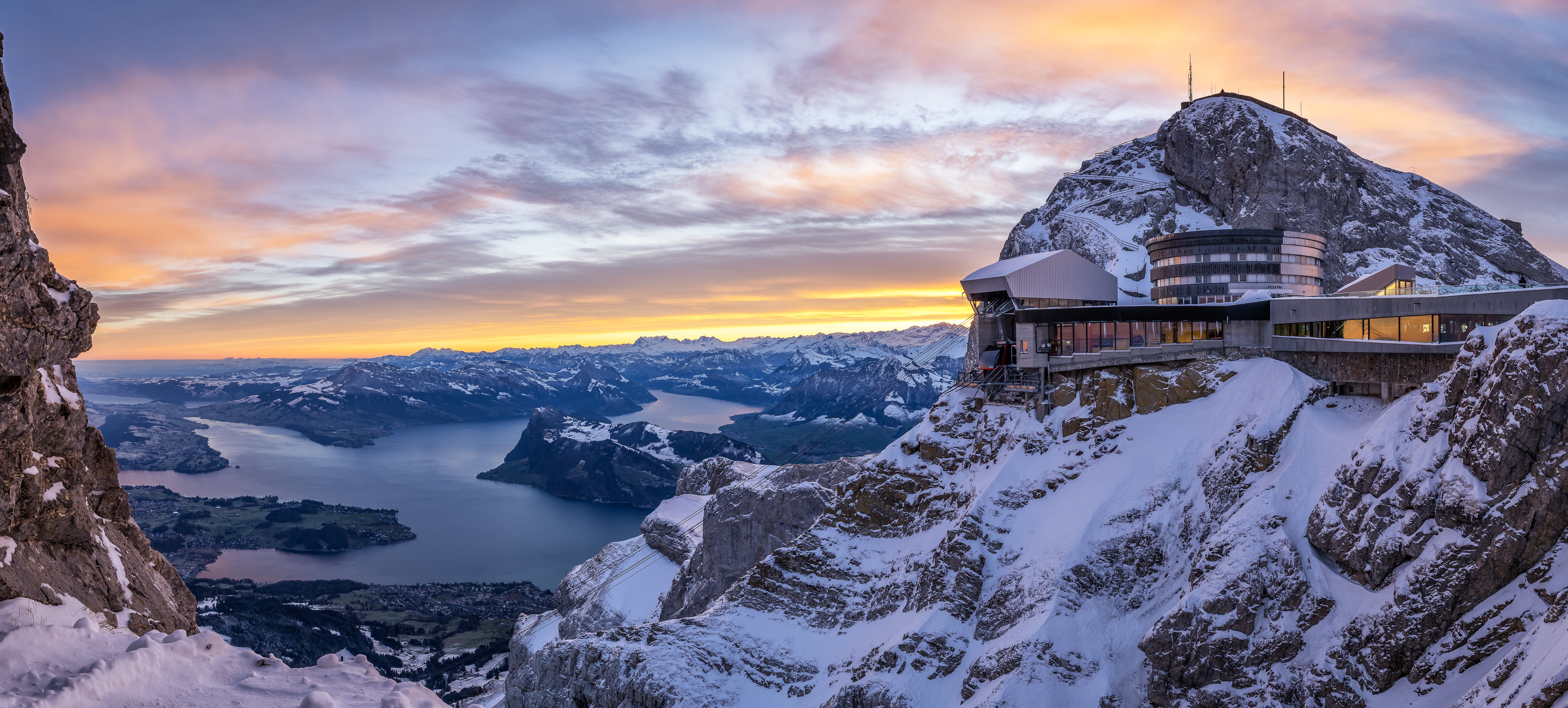 Pilatus Kulm Hotel in Switzerland during sunset HD Wallpaper