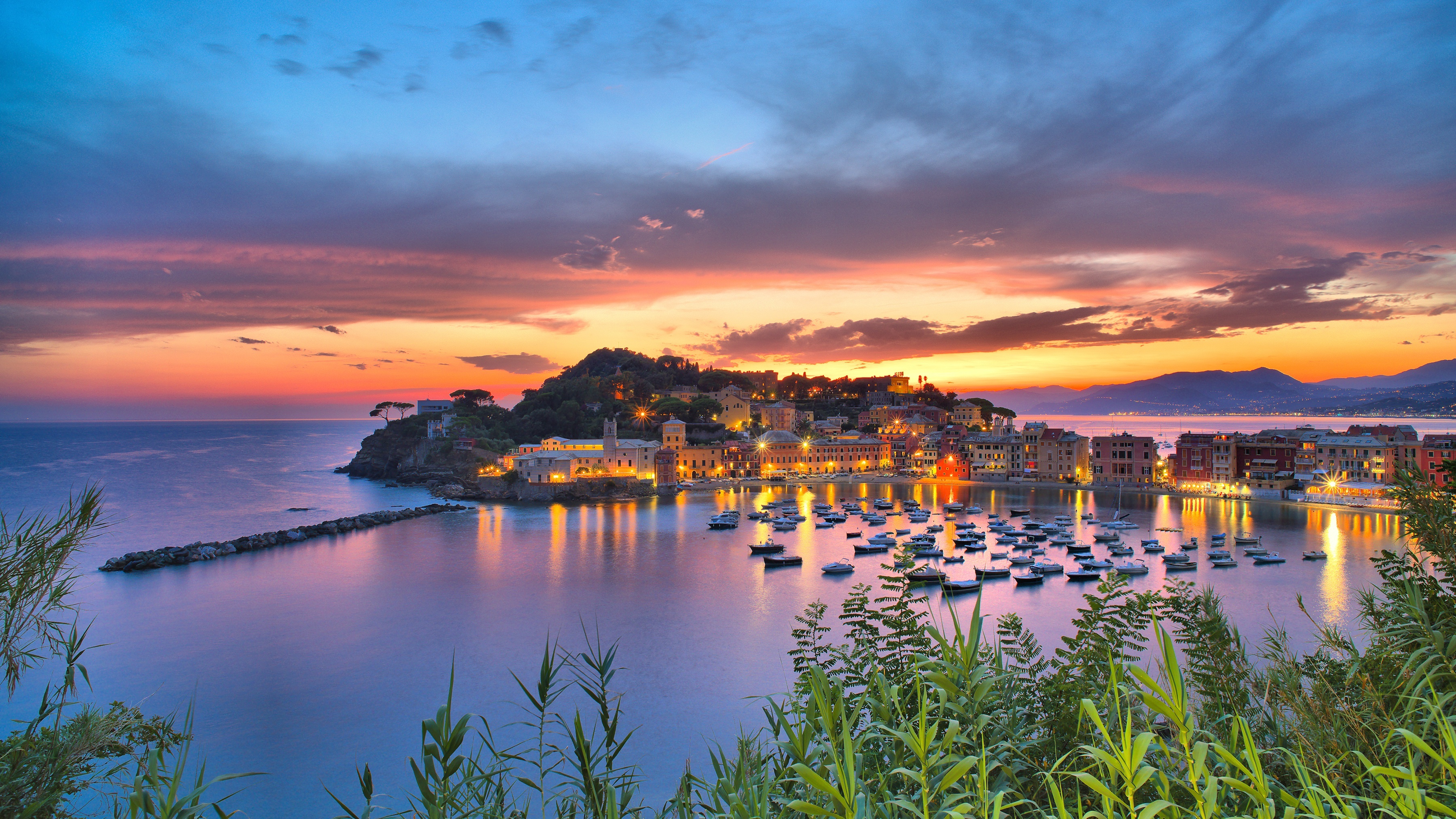 Sestri Levante Bay of Silence at Sunset, Italy HD Wallpaper
