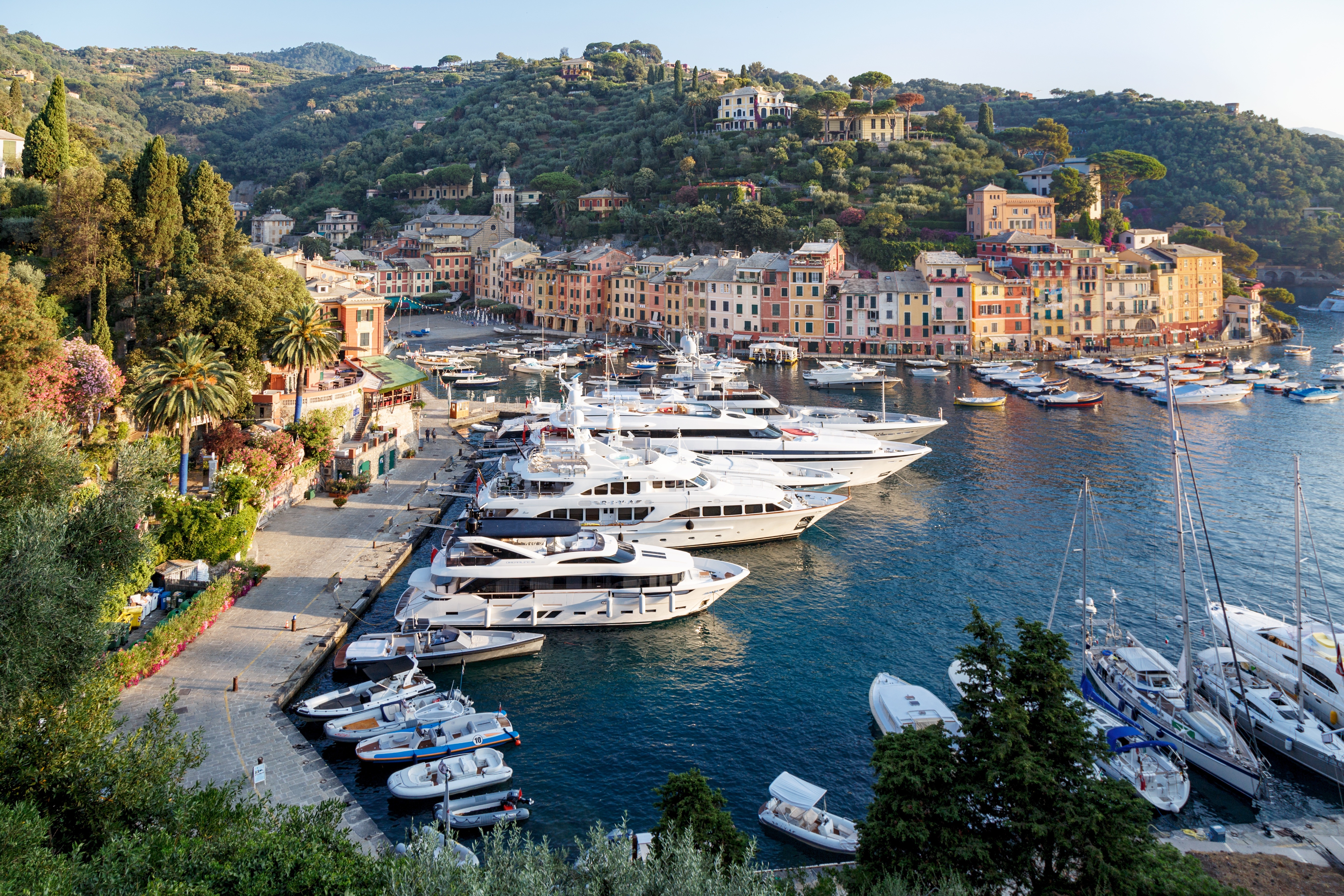 Portofino Marina with Yachts and Colorful Buildings, Italy HD Wallpaper