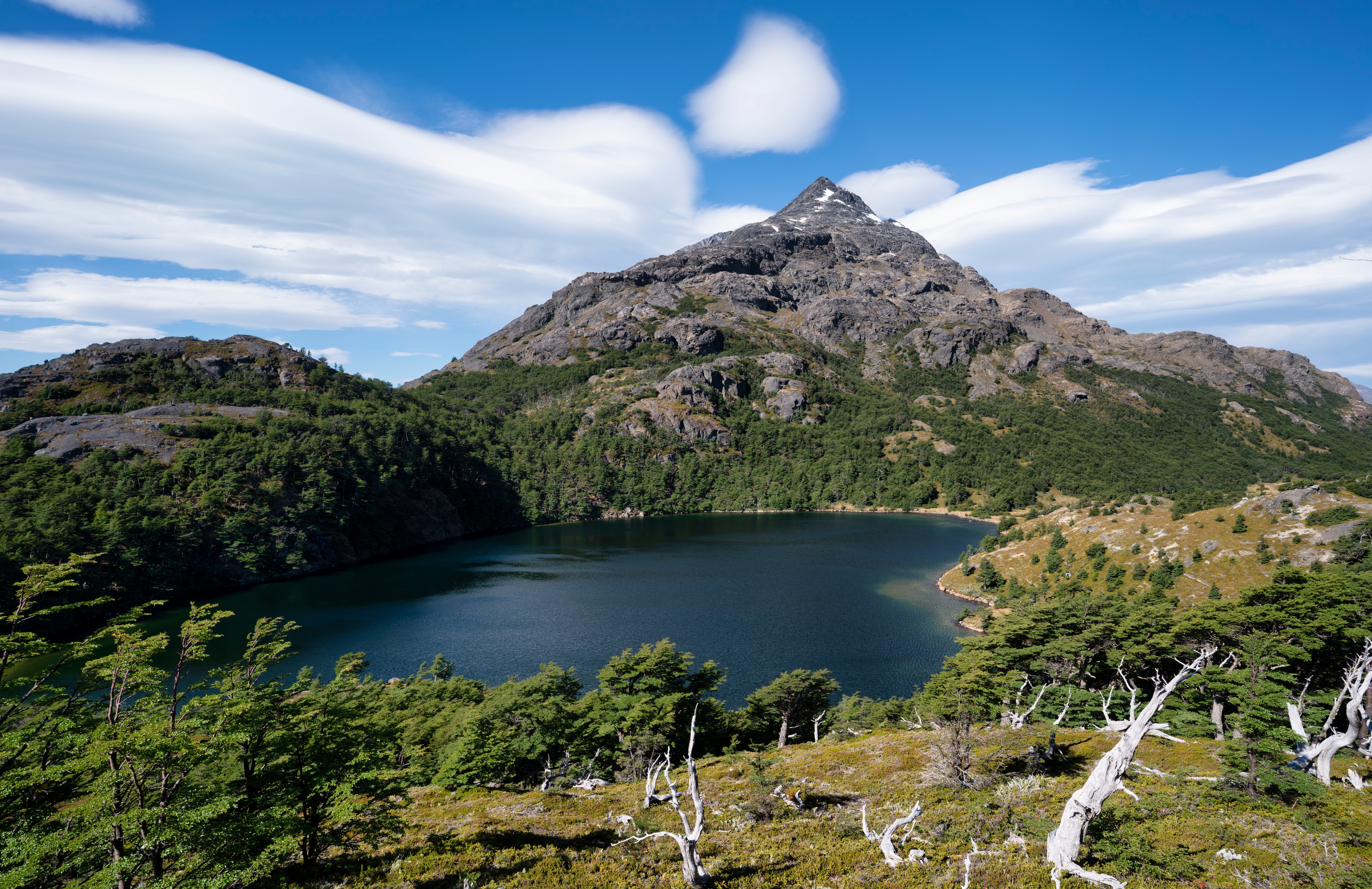 Mountain lake in Patagonia, Argentina with clouds HD Wallpaper