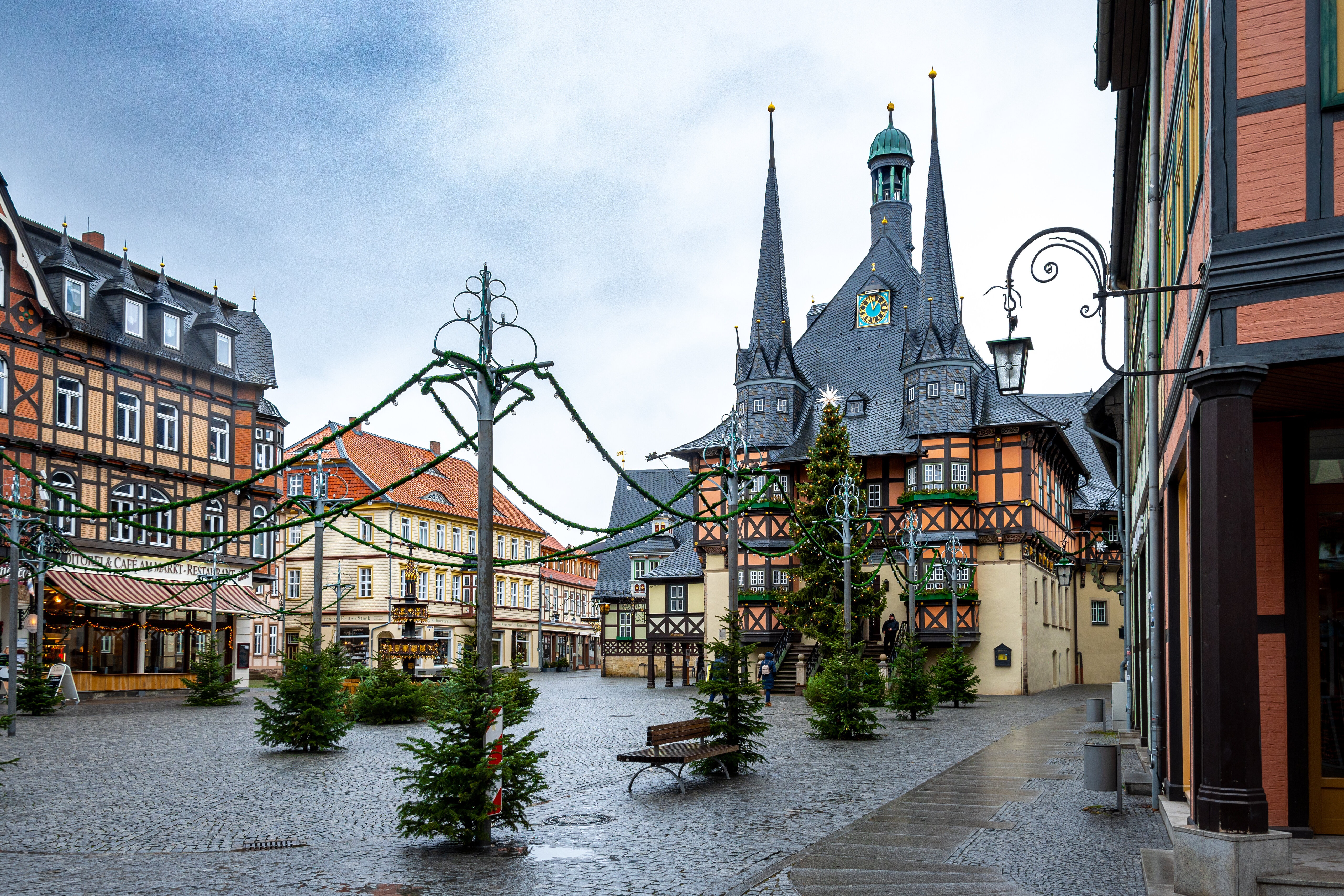 Wernigerode Town Square with Christmas Decorations HD Wallpaper