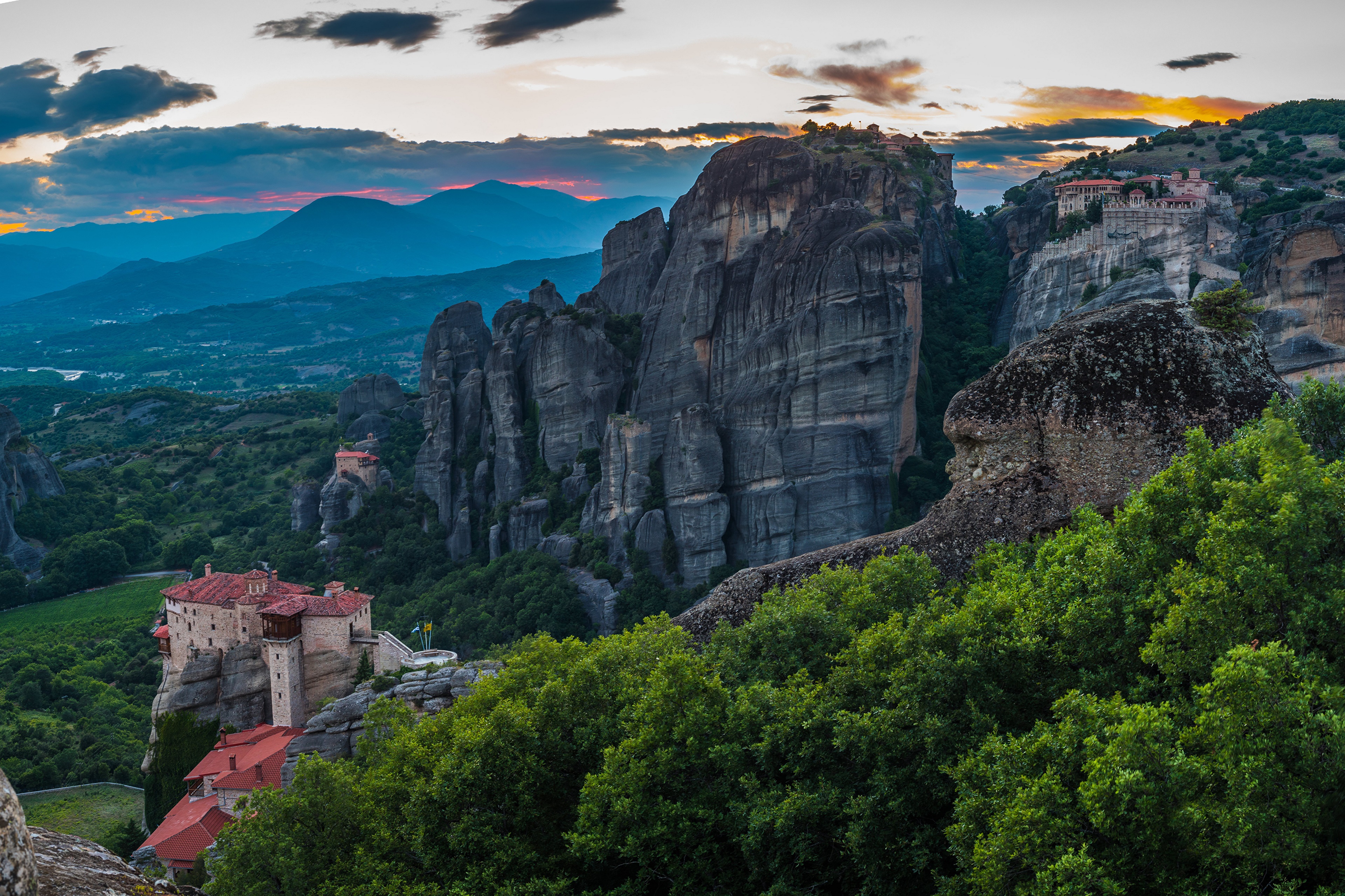 Meteora Greece Mountains Crag HD Wallpaper