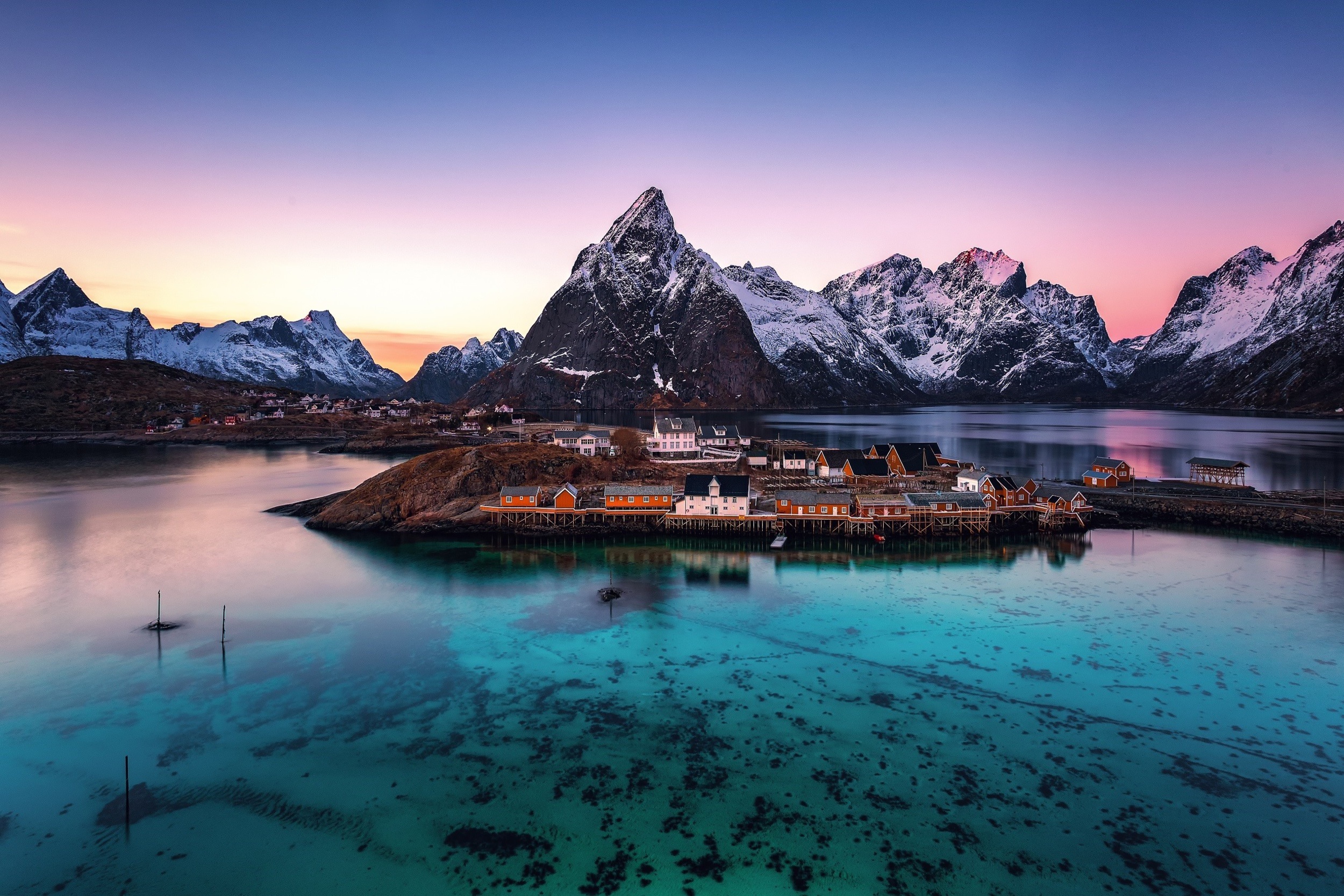 Reine village in Lofoten, Norway at sunrise HD Wallpaper