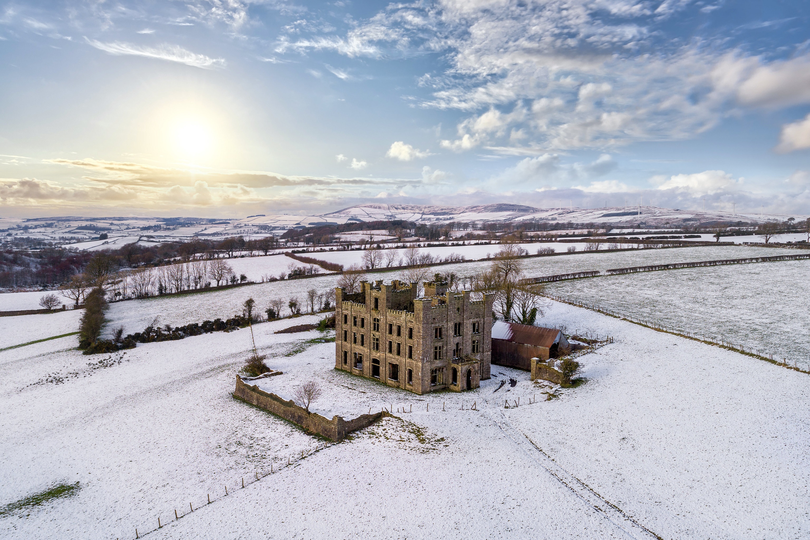 Abandoned Castle Ruins in Snowy Landscape, United Kingdom HD Wallpaper