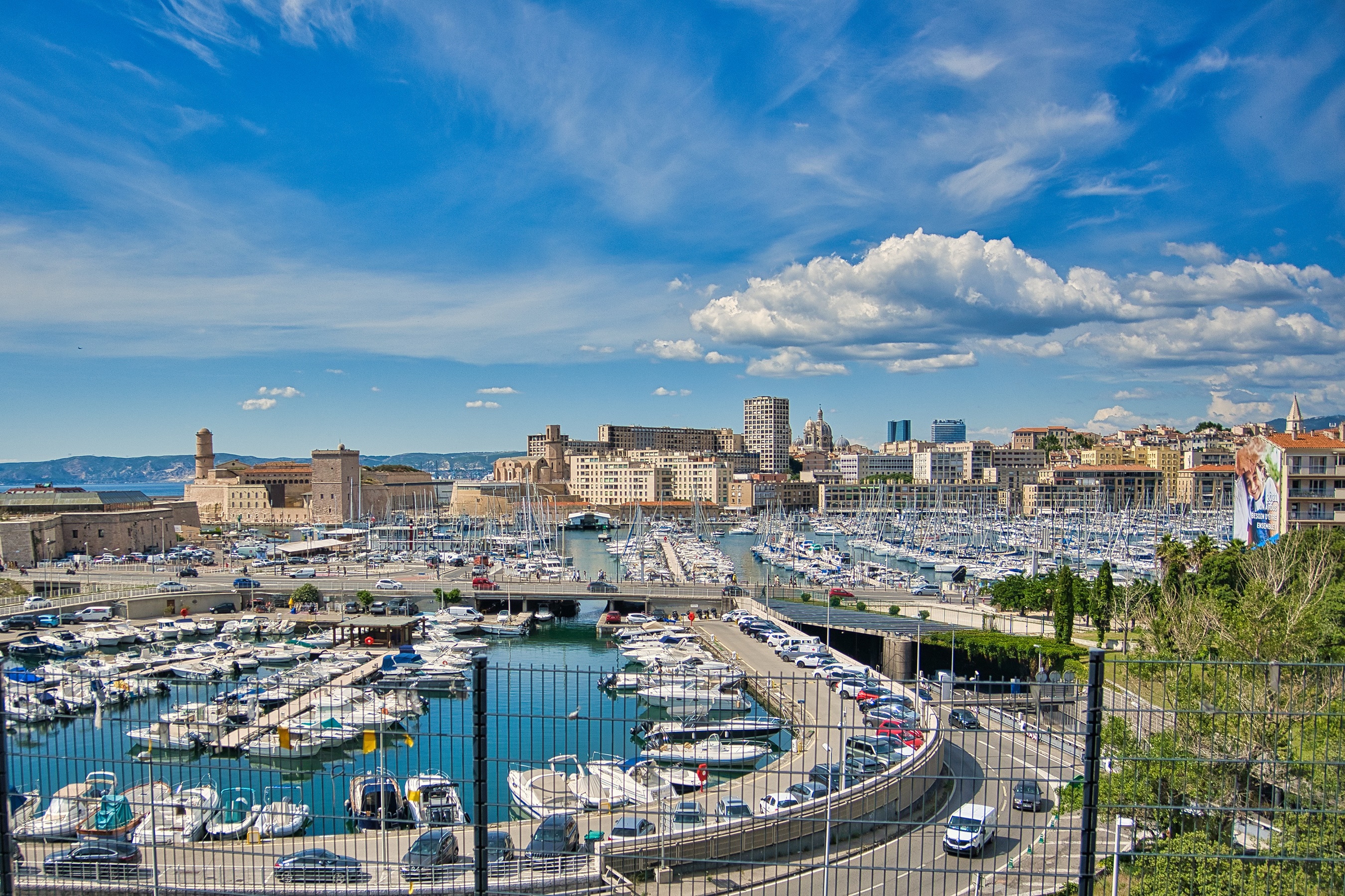 Vieux Port of Marseille with boats and buildings HD Wallpaper