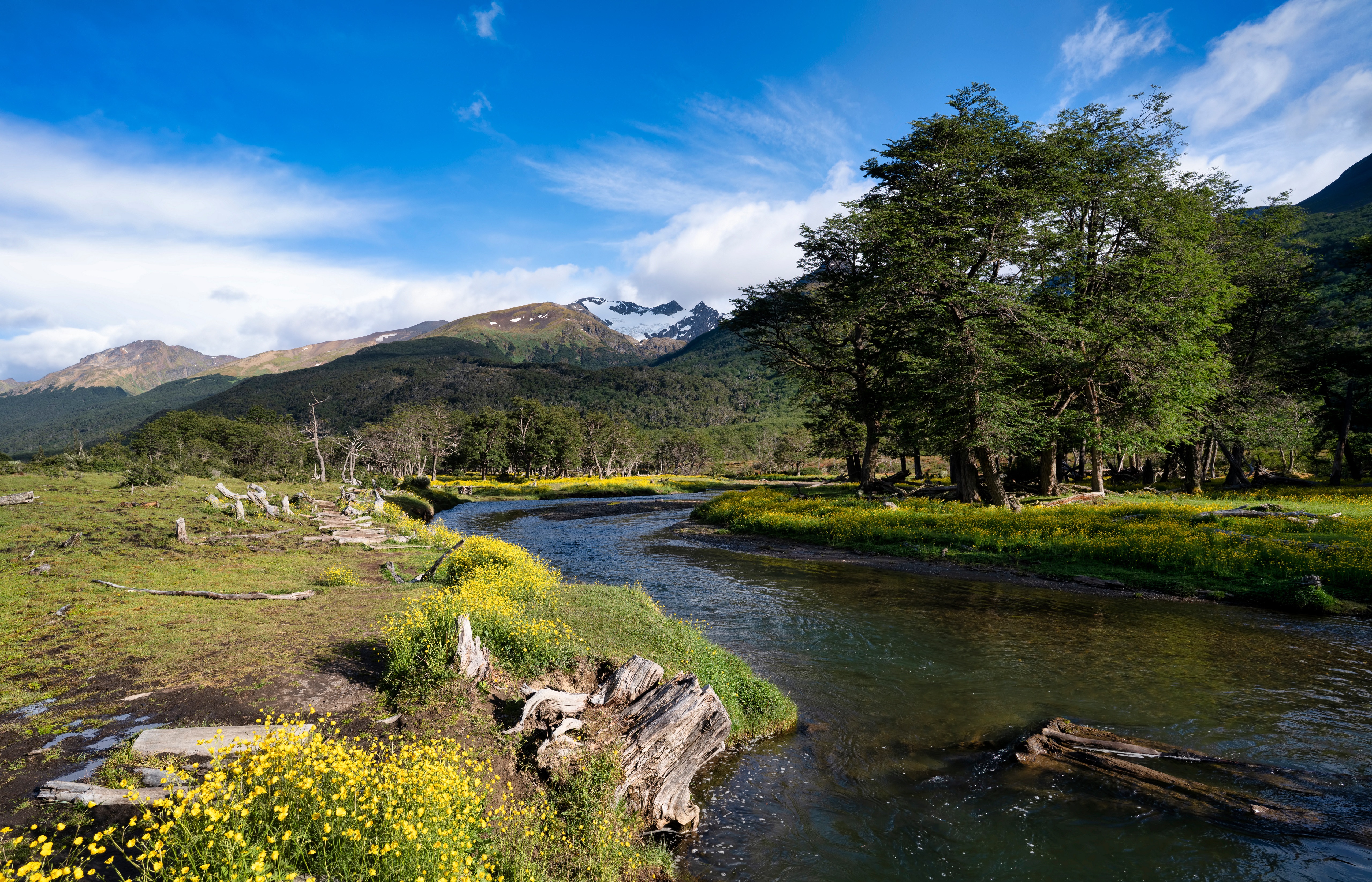Mountains and River in Ushuaia, Patagonia, Argentina HD Wallpaper