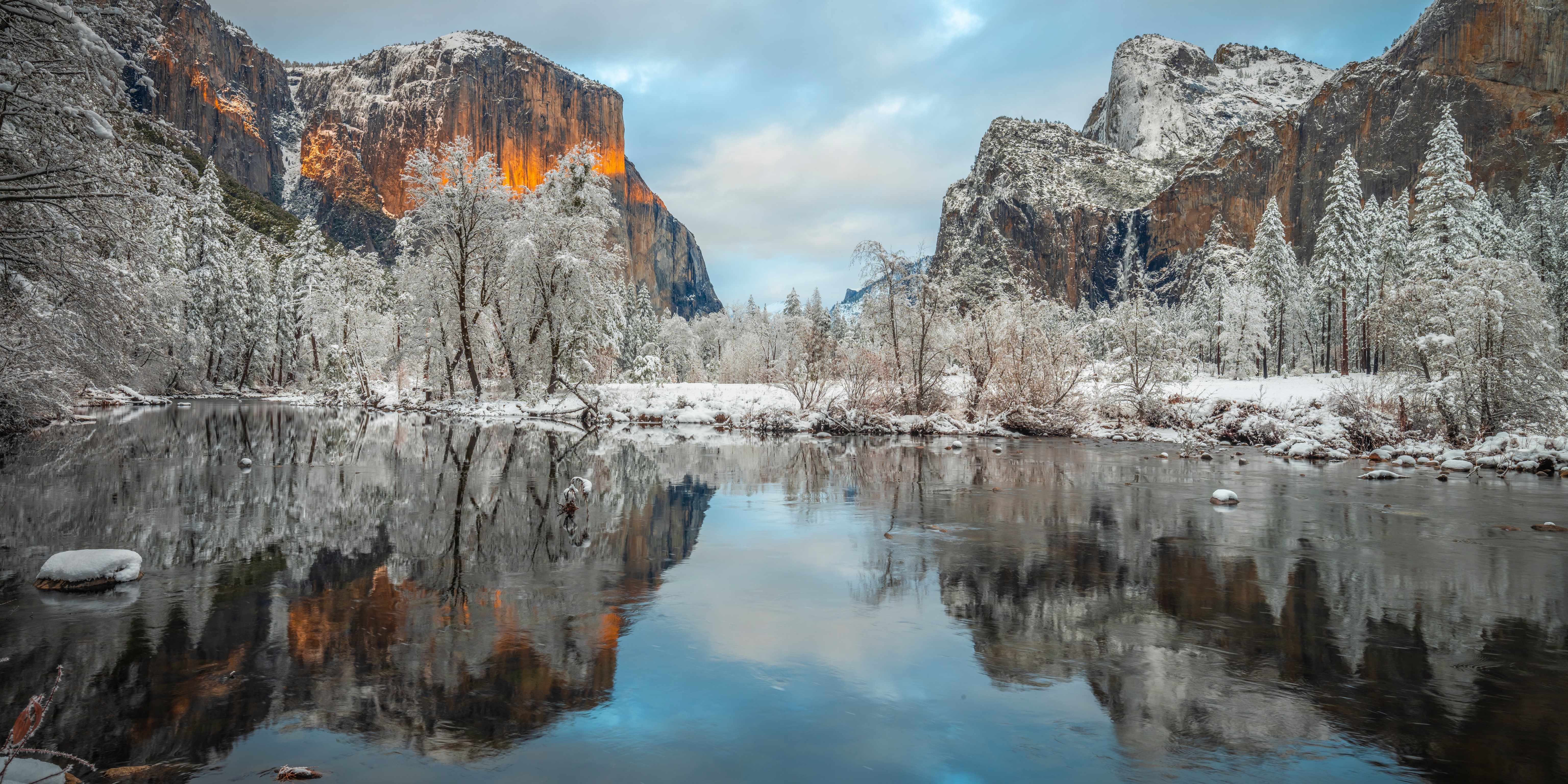 Yosemite National Park in Winter with River Reflection HD Wallpaper