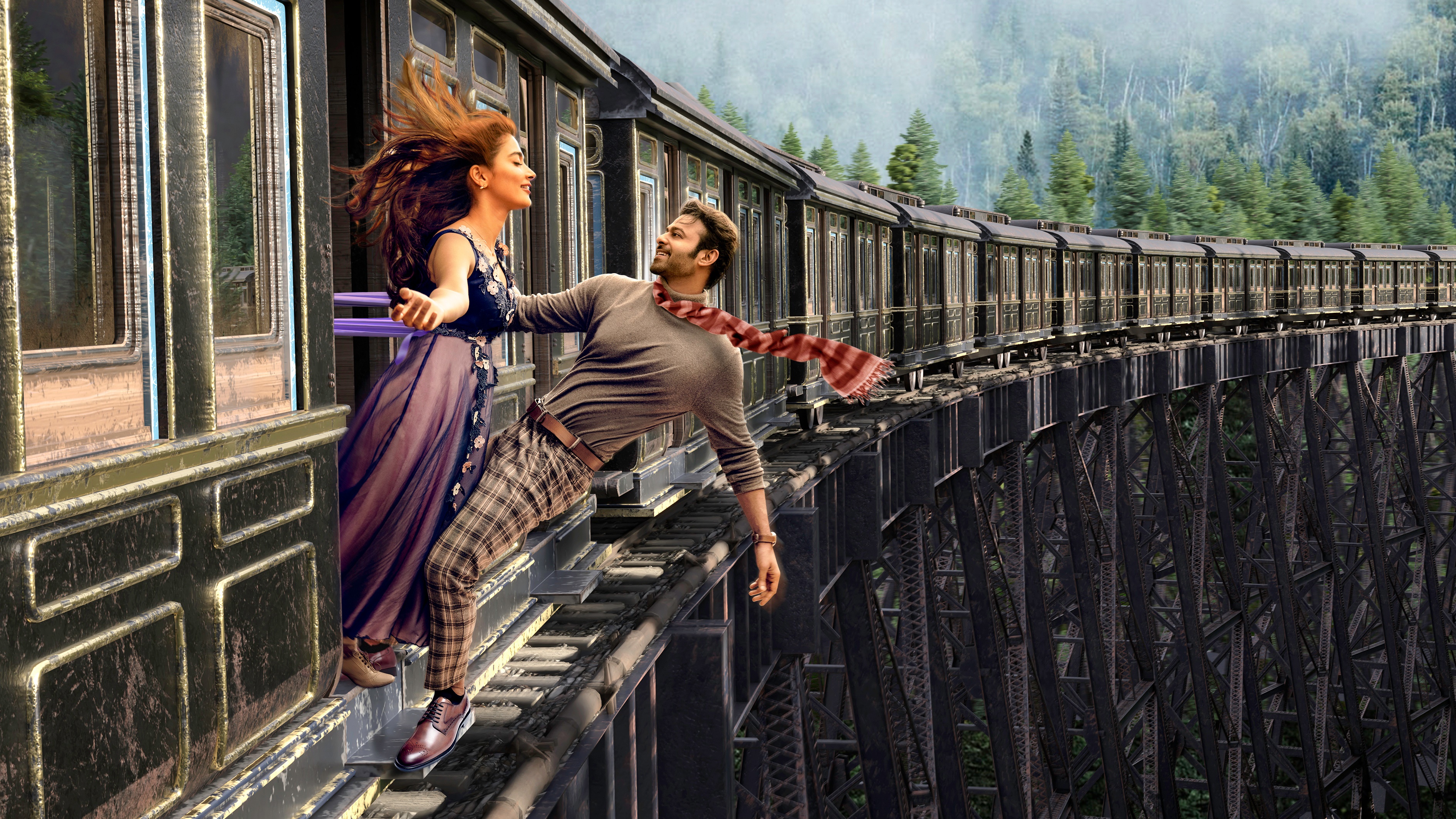 Radhe Shyam: Prabhas and Pooja Hegde on a train HD Wallpaper