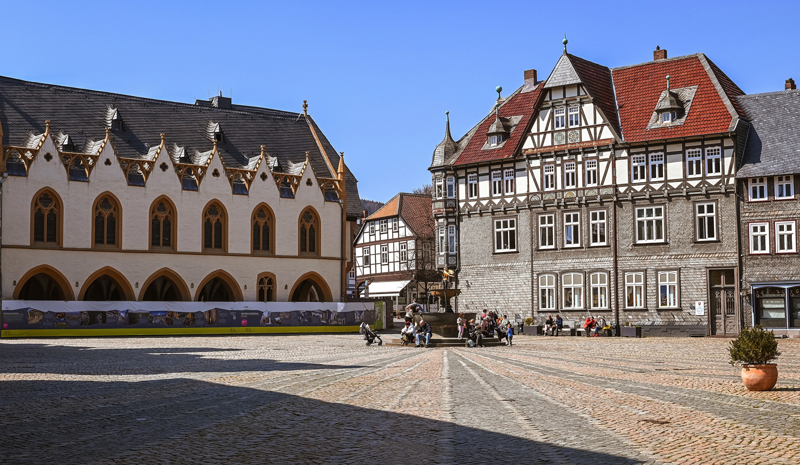 Goslar, Germany Town Square with Historic Buildings and Fountain HD Wallpaper