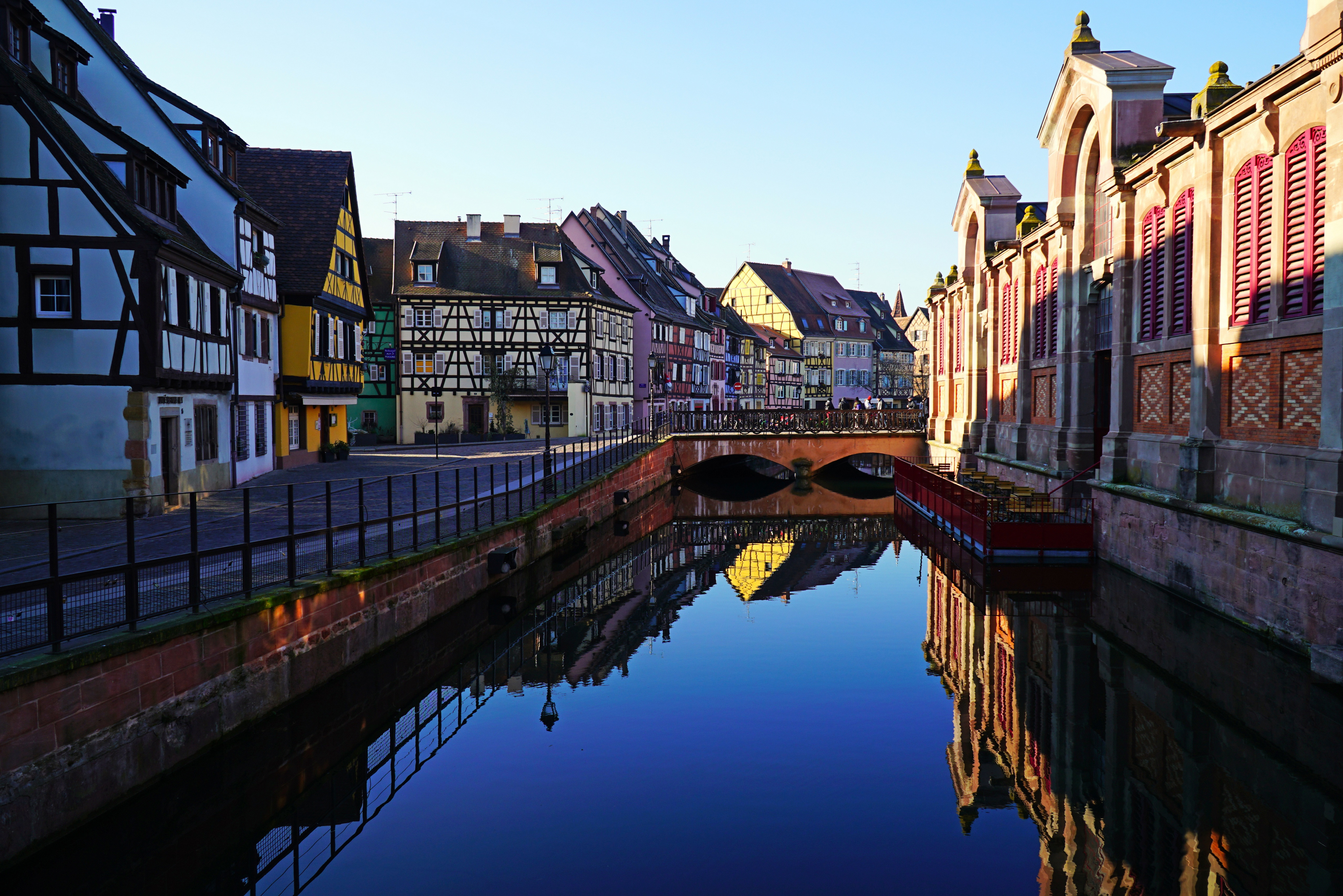 Colmar, France Canal with Half-Timbered Houses and Bridge HD Wallpaper