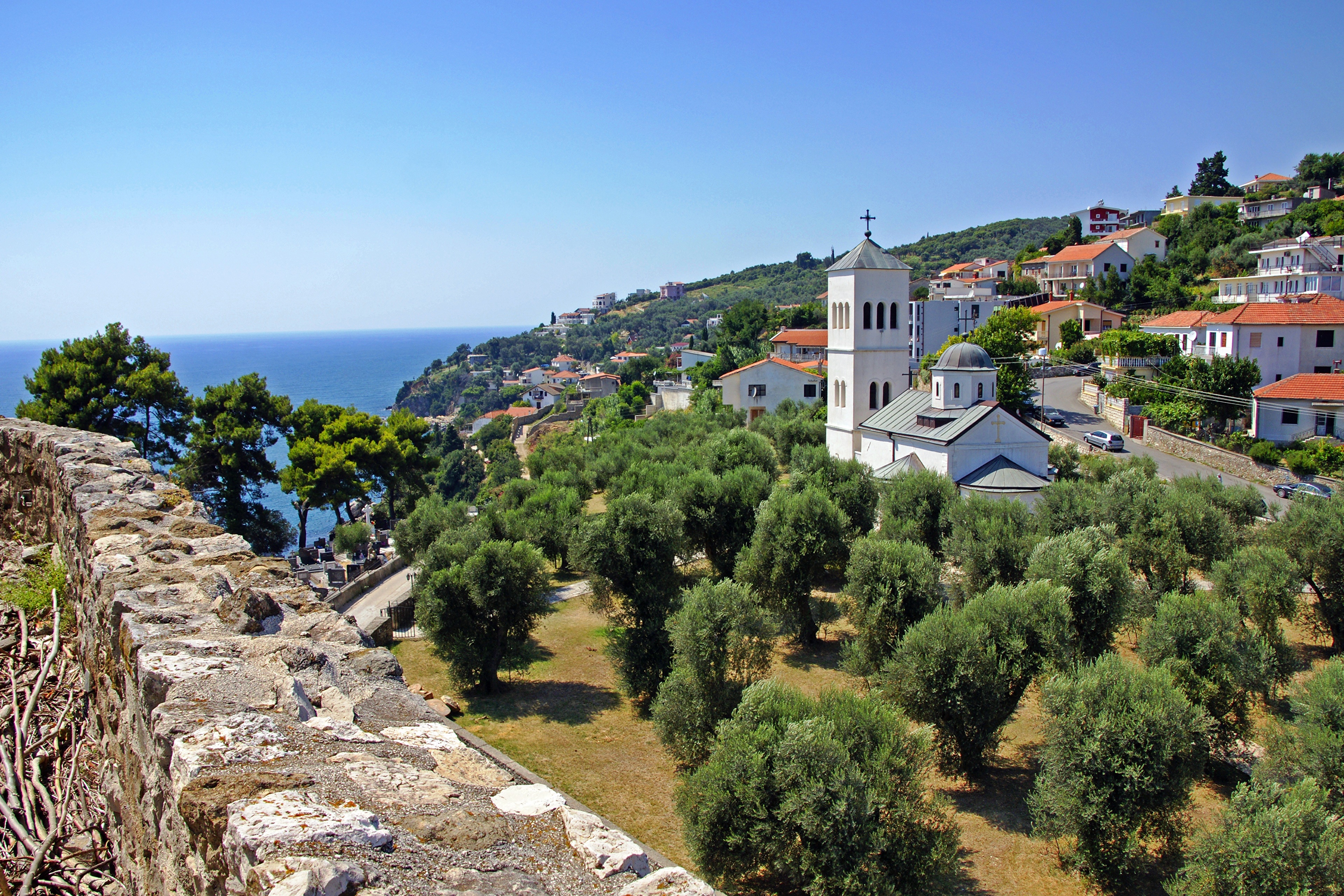 4K Ulcinj Montenegro Church and Houses on Hillside HD Wallpaper