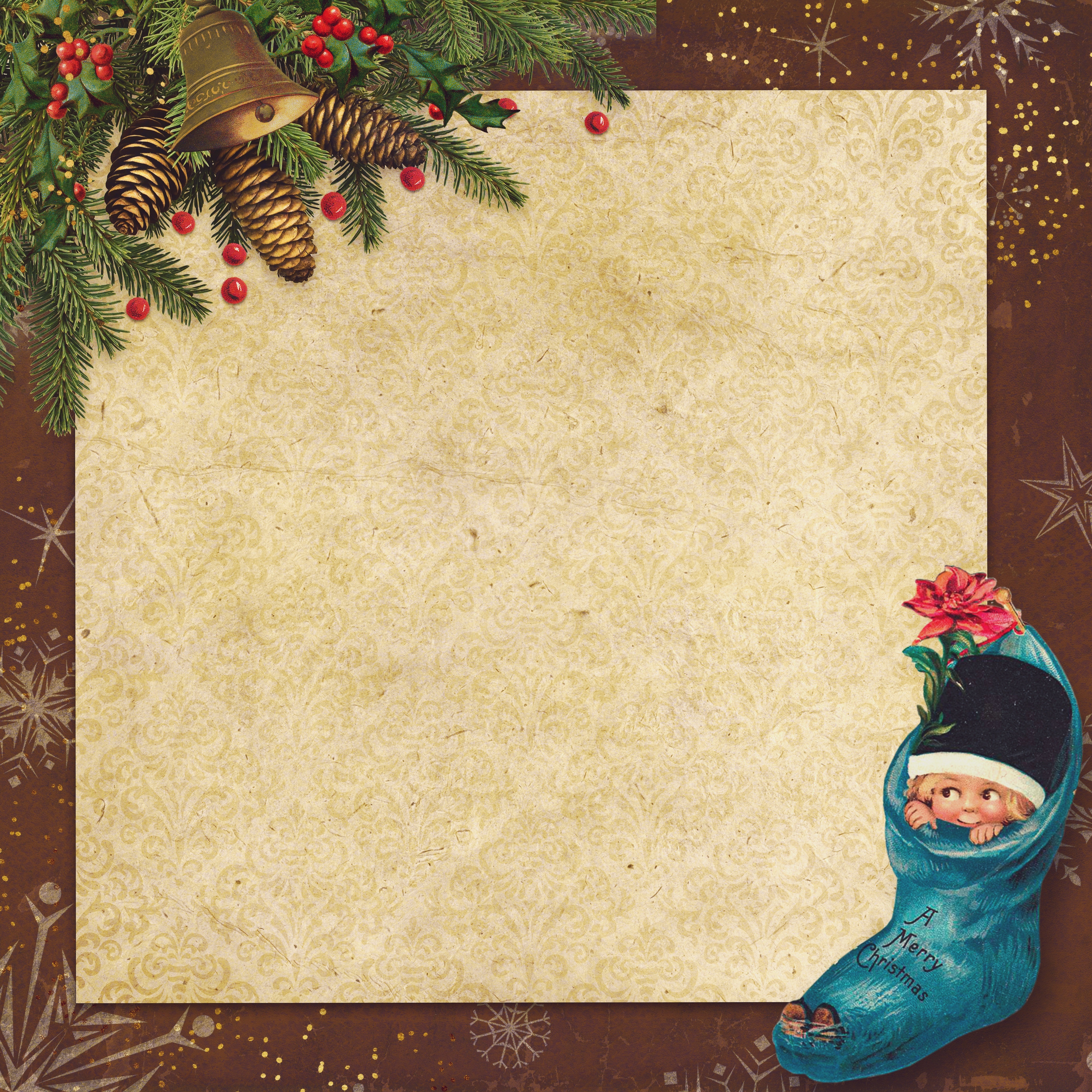 Christmas Greeting Card Template with Bells and Pine Cones HD Wallpaper