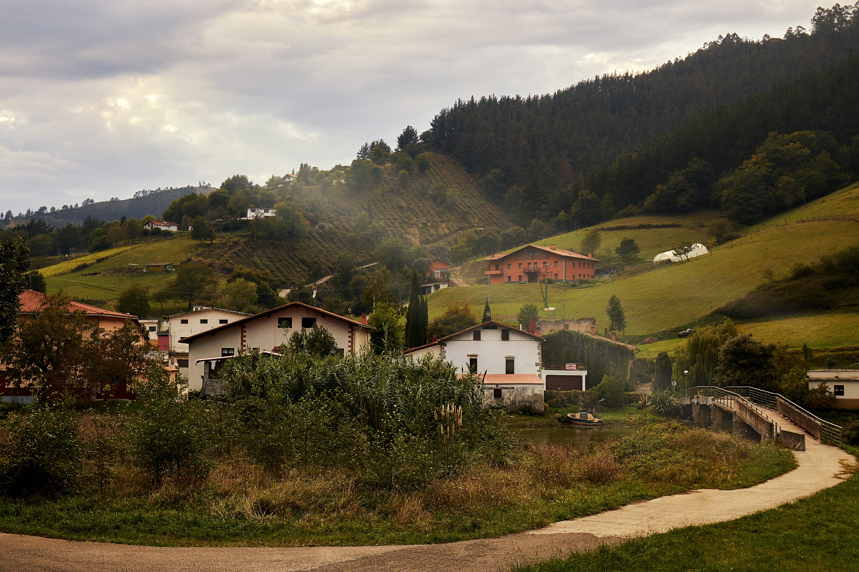 Houses and bridge in Renteria, Spain HD Wallpaper