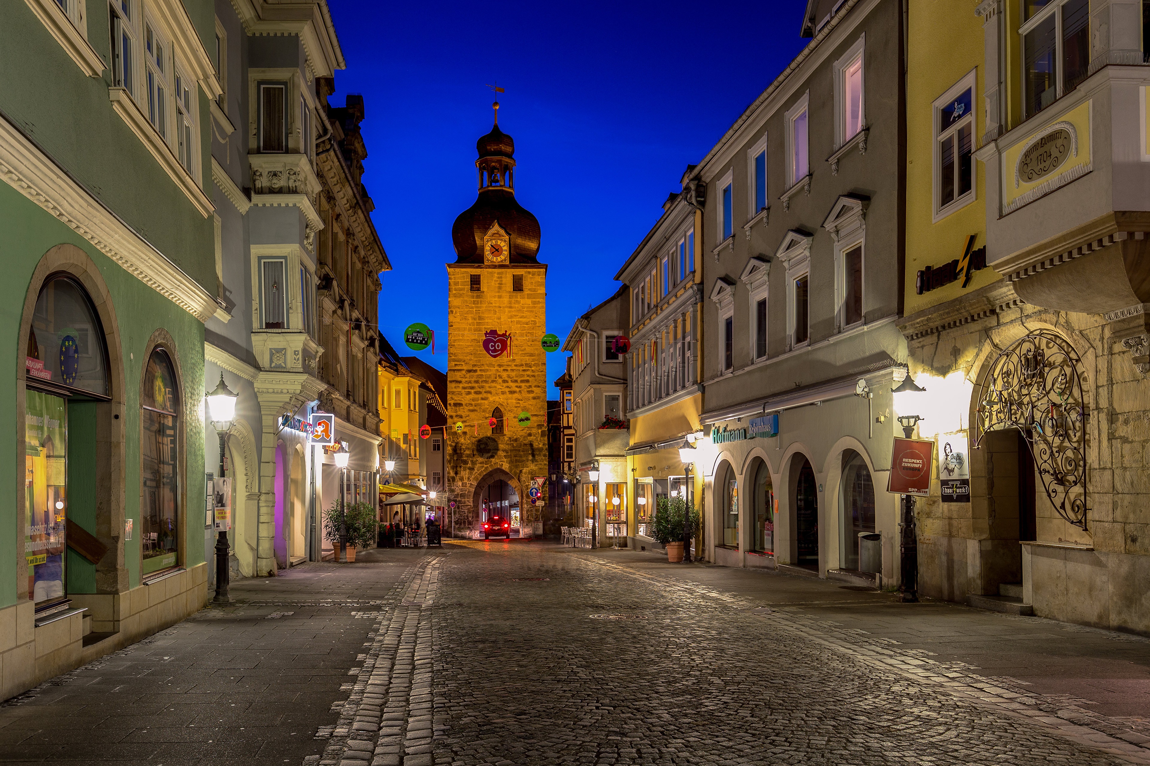 Coburg, Germany Street at Night with Tower HD Wallpaper