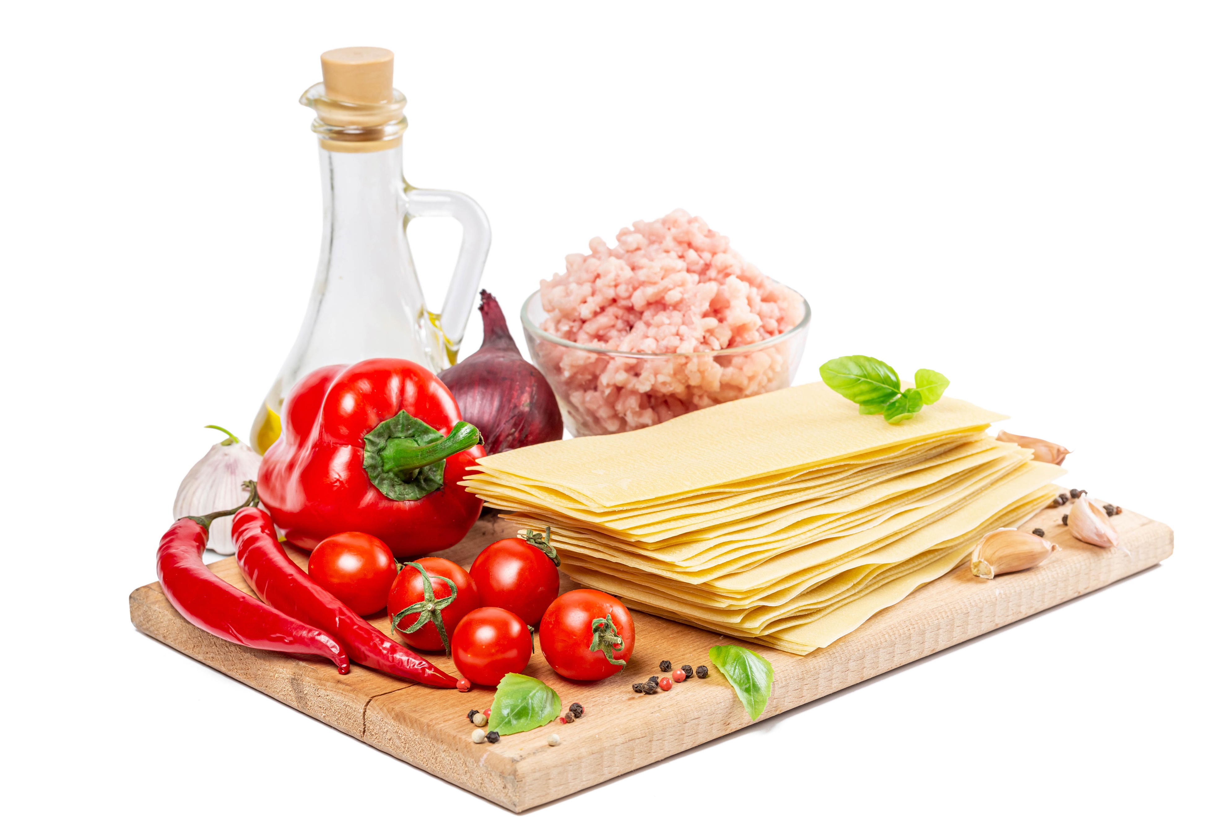 Ingredients for Lasagna on a Cutting Board HD Wallpaper