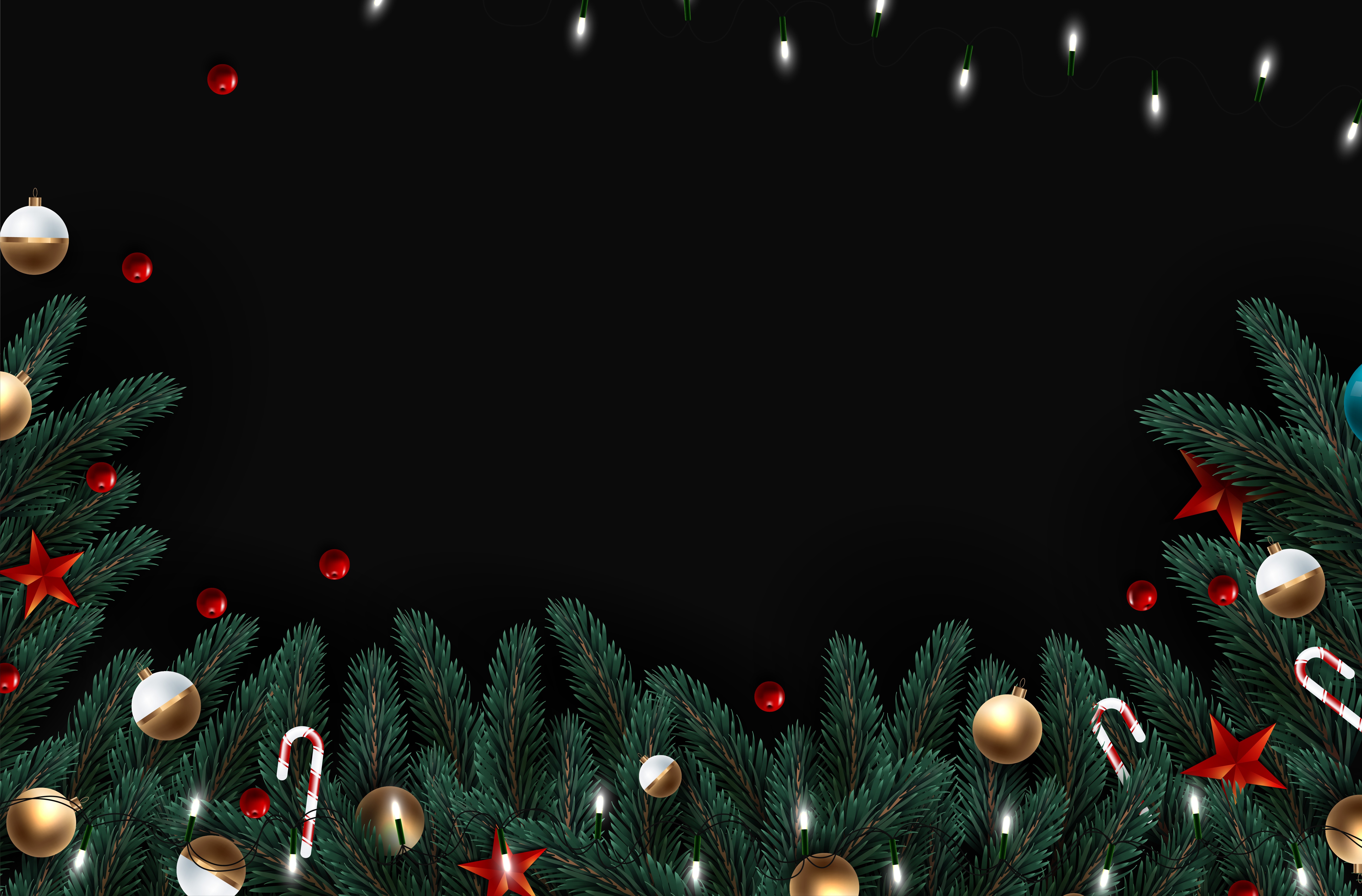 Christmas Branches with Ornaments and Lights HD Wallpaper
