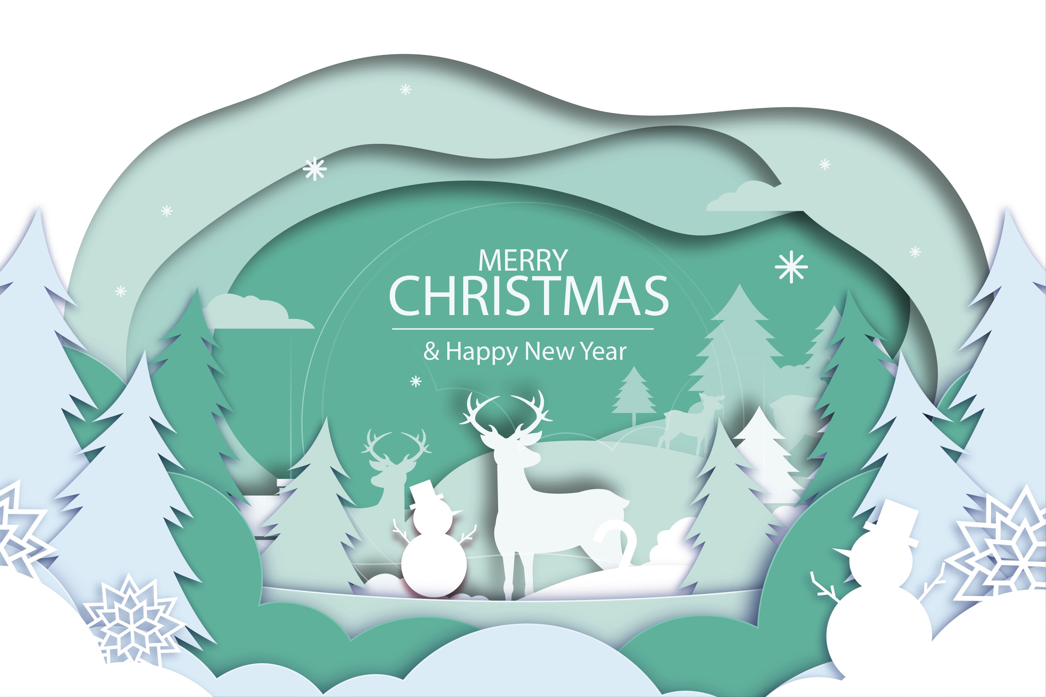 Merry Christmas and Happy New Year paper art HD Wallpaper