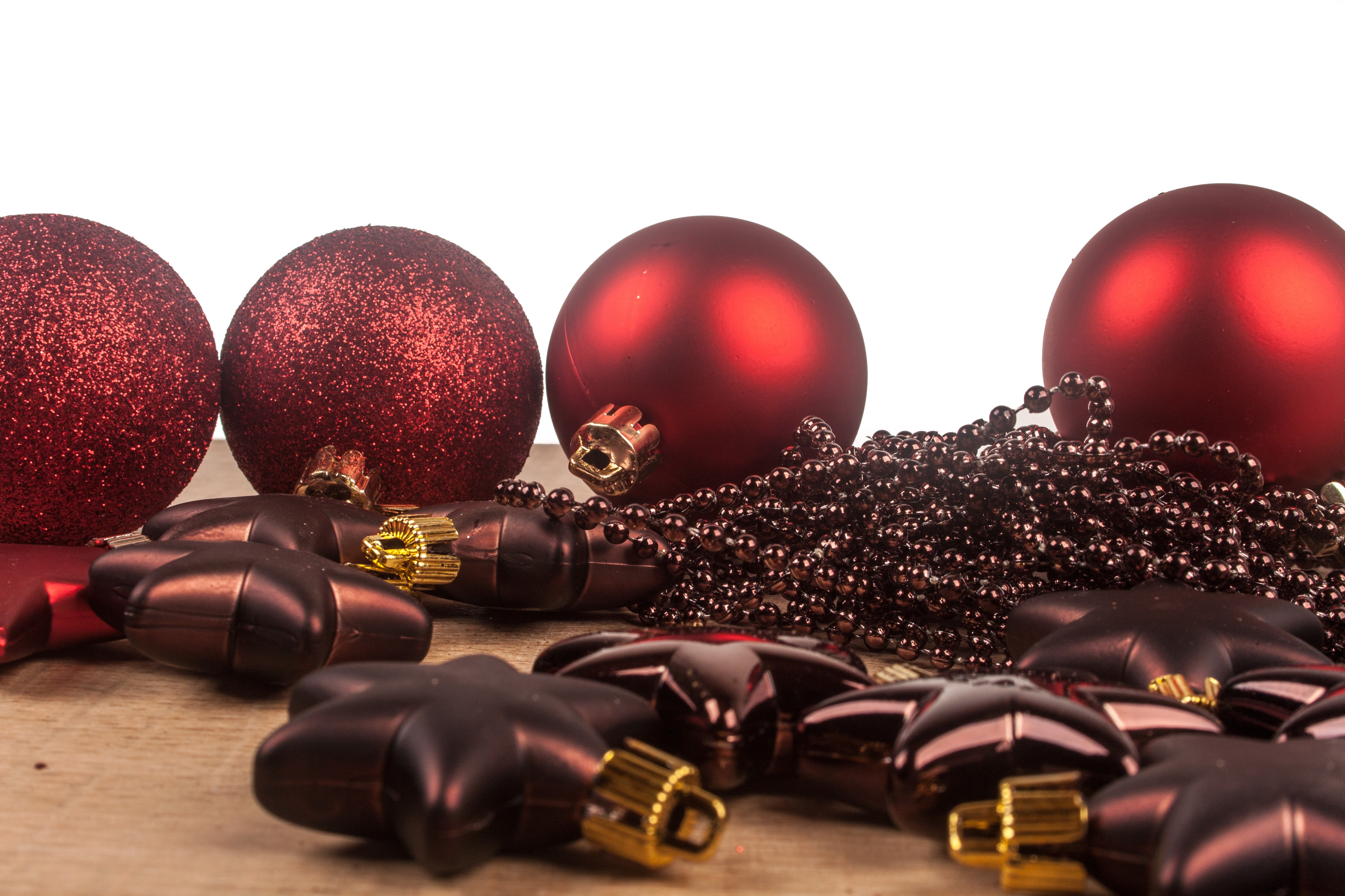 Red Christmas Ornaments and Star Decorations HD Wallpaper