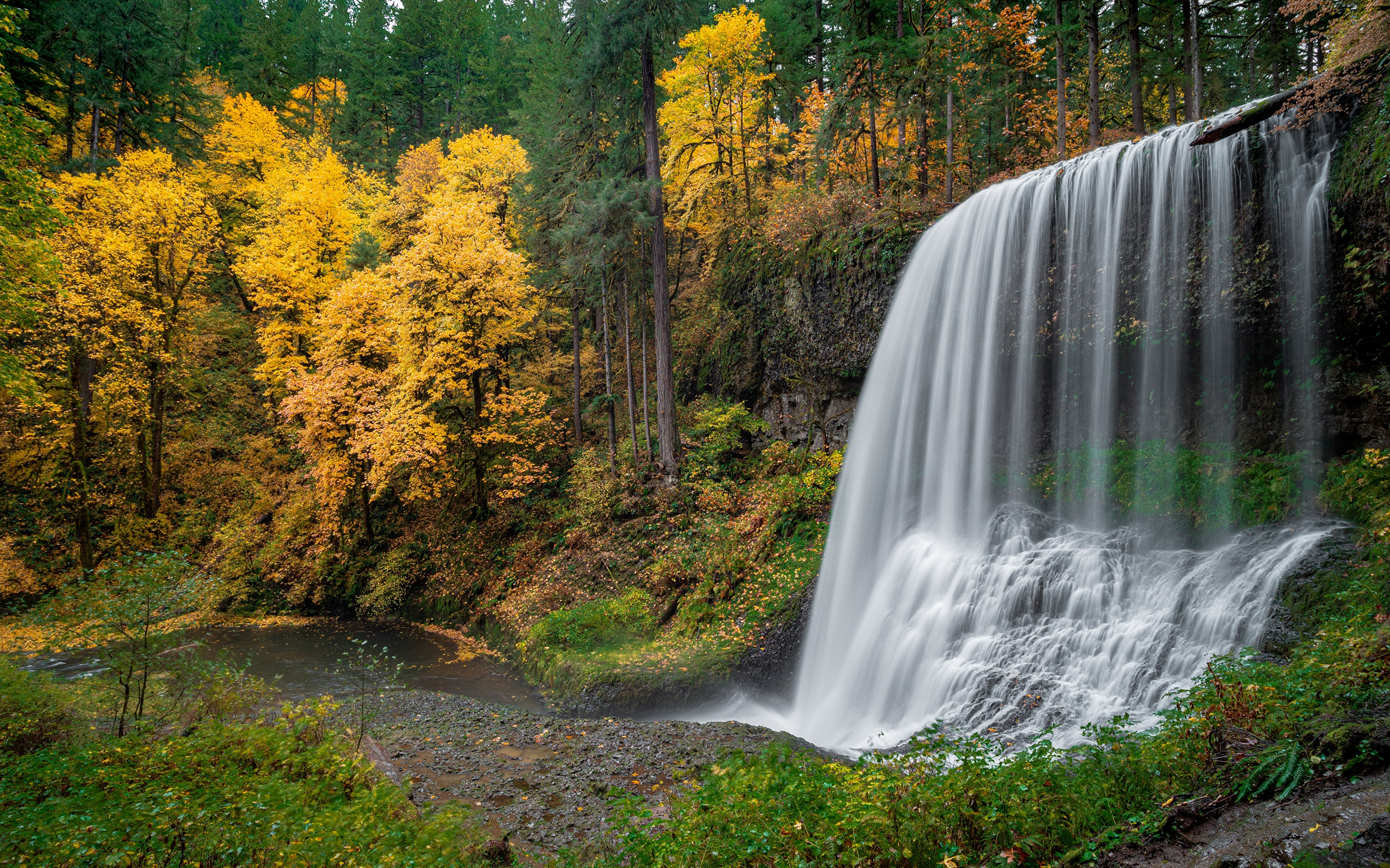 Silver Falls State Park Waterfall in Autumn HD Wallpaper