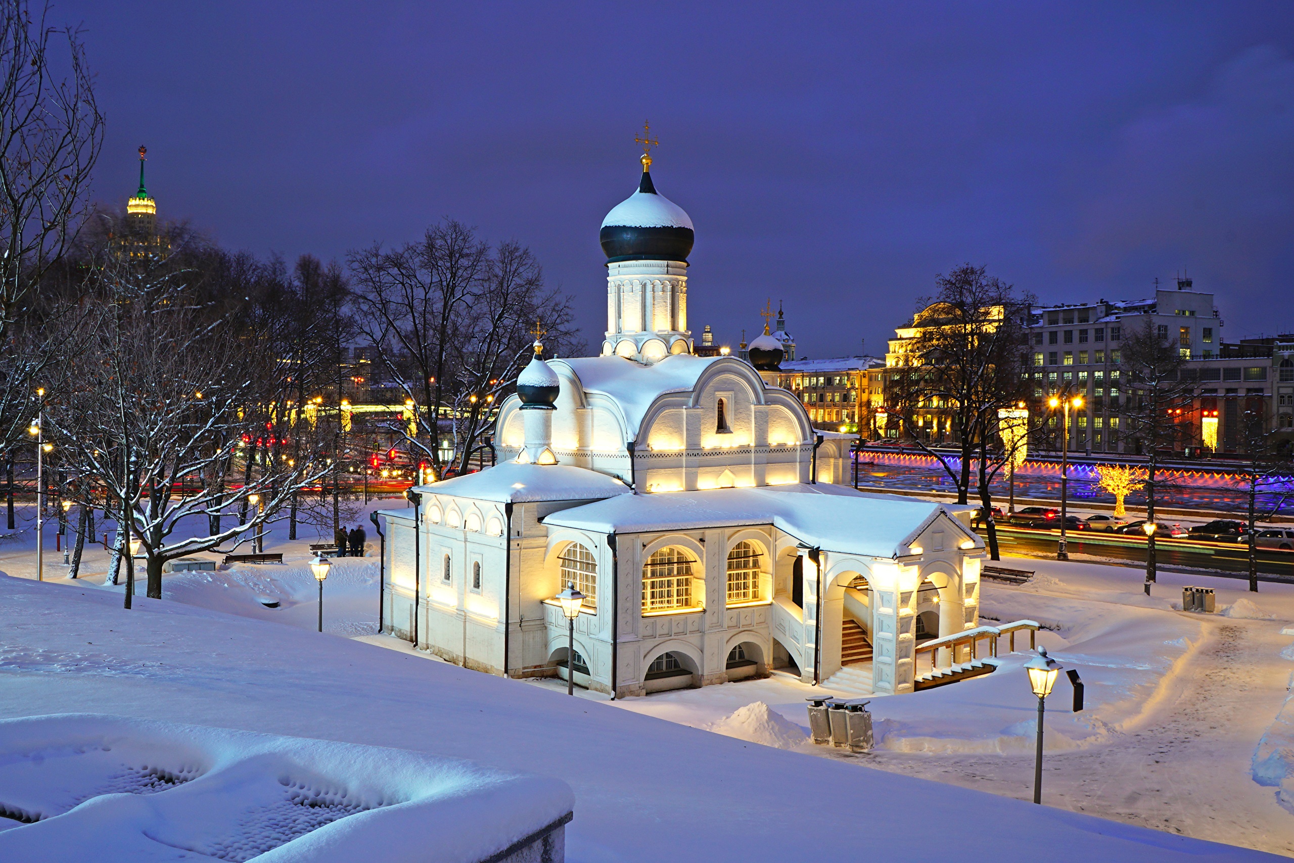 Church of the Conception of St. Anne in Moscow, Russia during winter HD Wallpaper