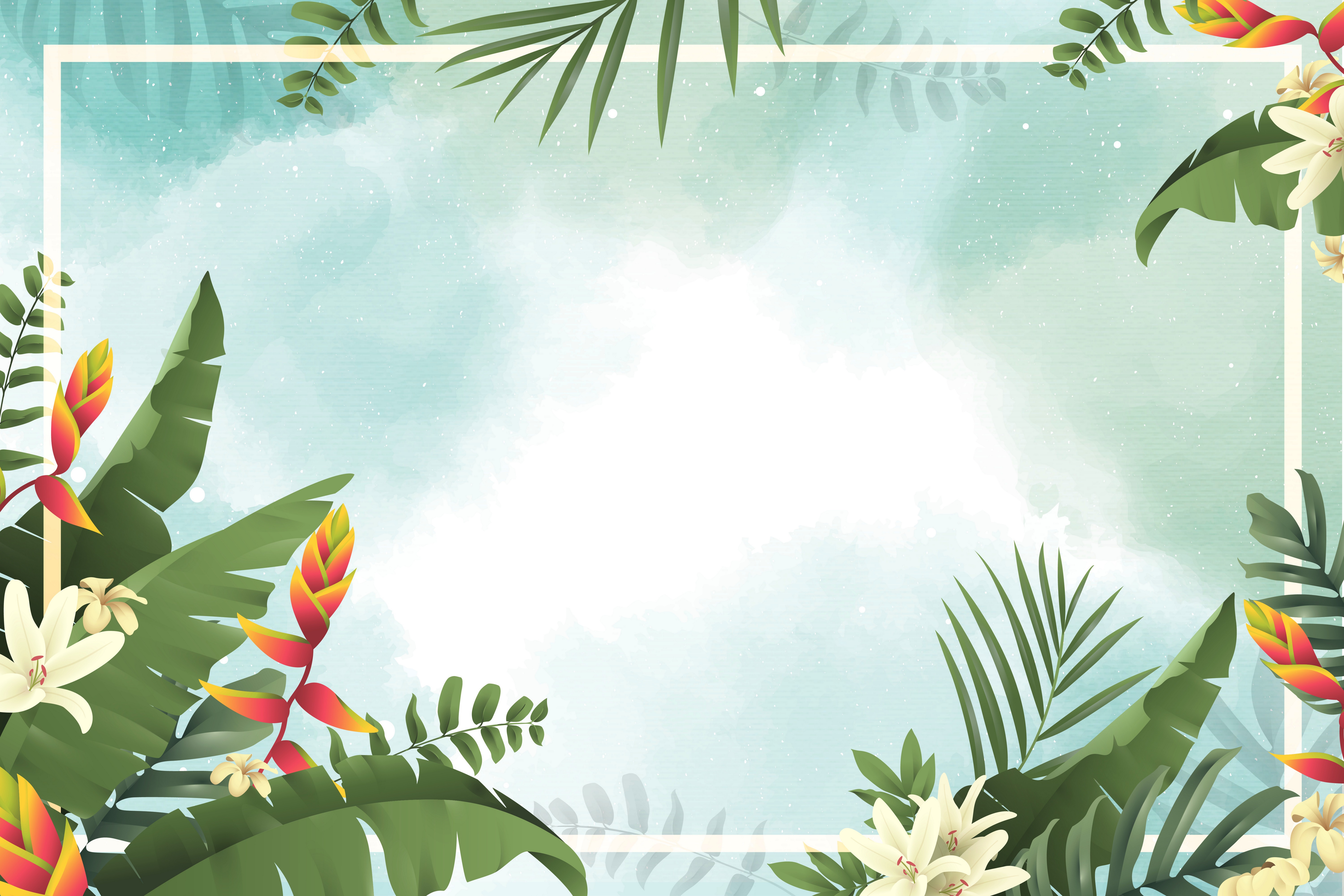 Tropical Foliage and Flowers Greeting Card Template HD Wallpaper