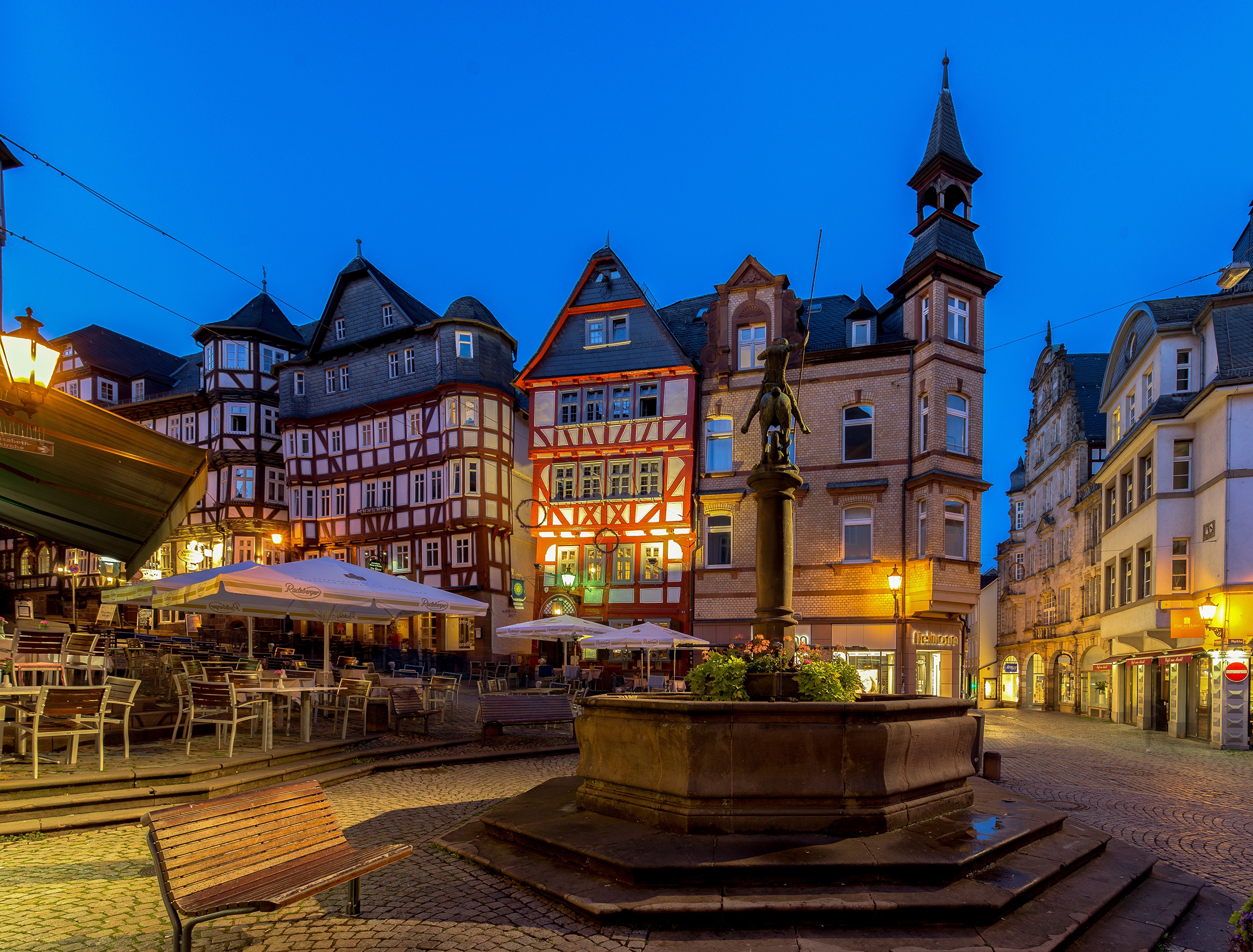Marburg Market Square at Evening with Fountain HD Wallpaper