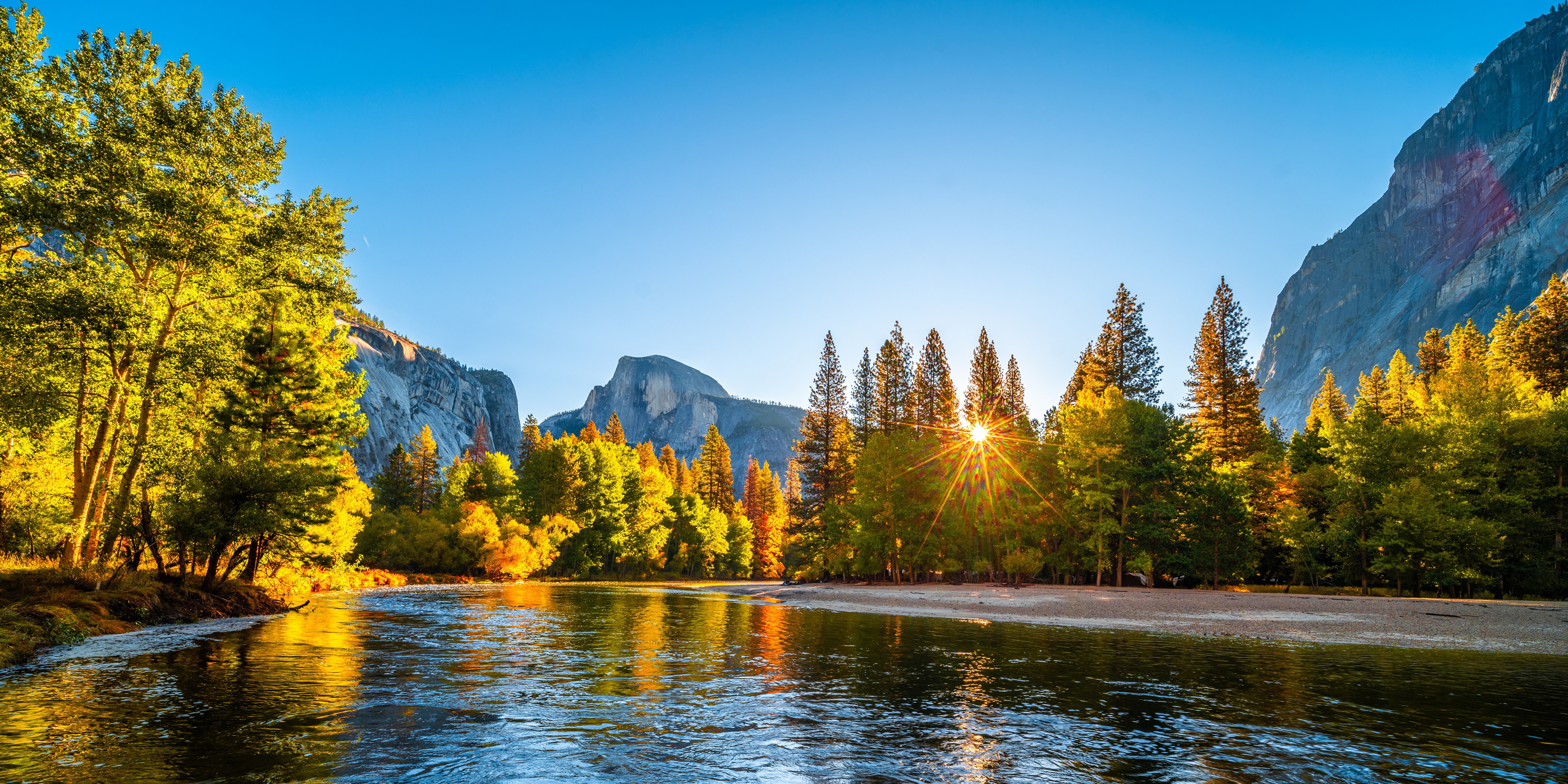 Yosemite National Park River and Mountains in Autumn HD Wallpaper