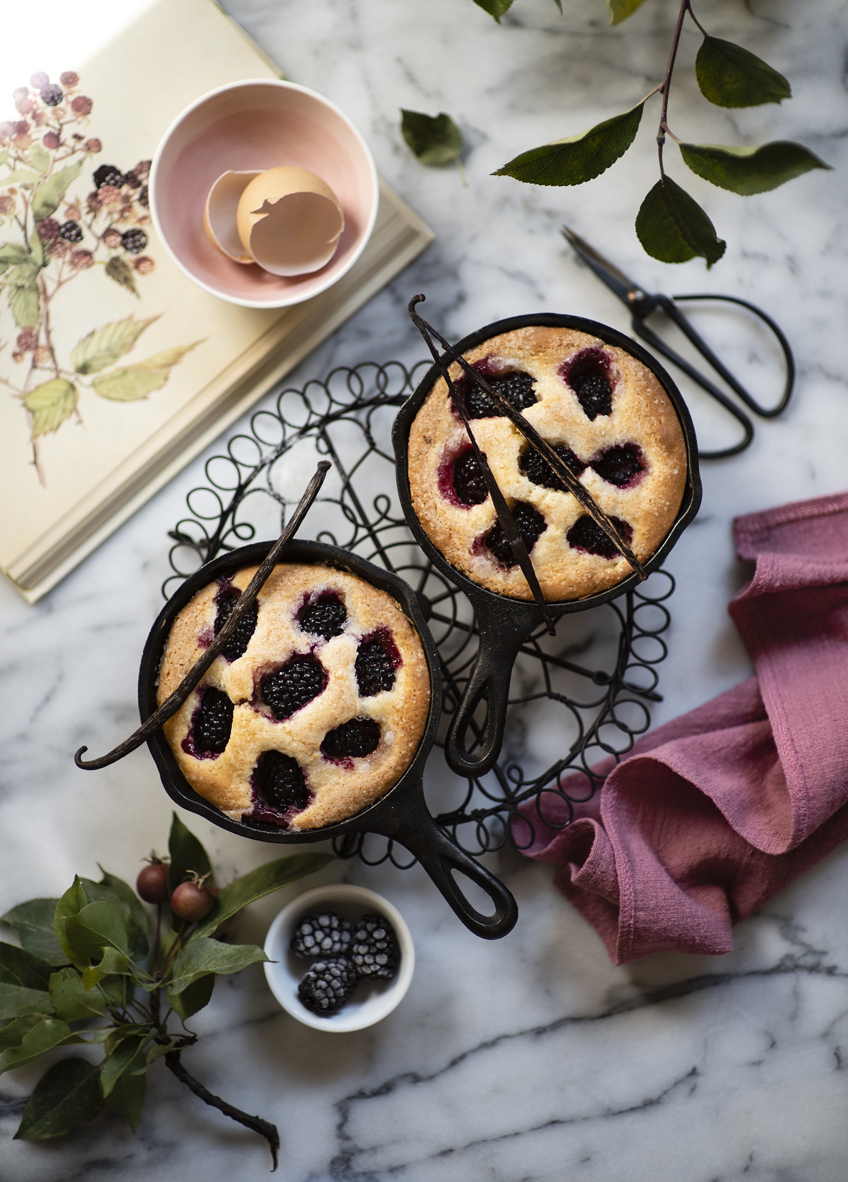 Blackberry cakes in cast iron pans with vanilla beans HD Phone Wallpaper
