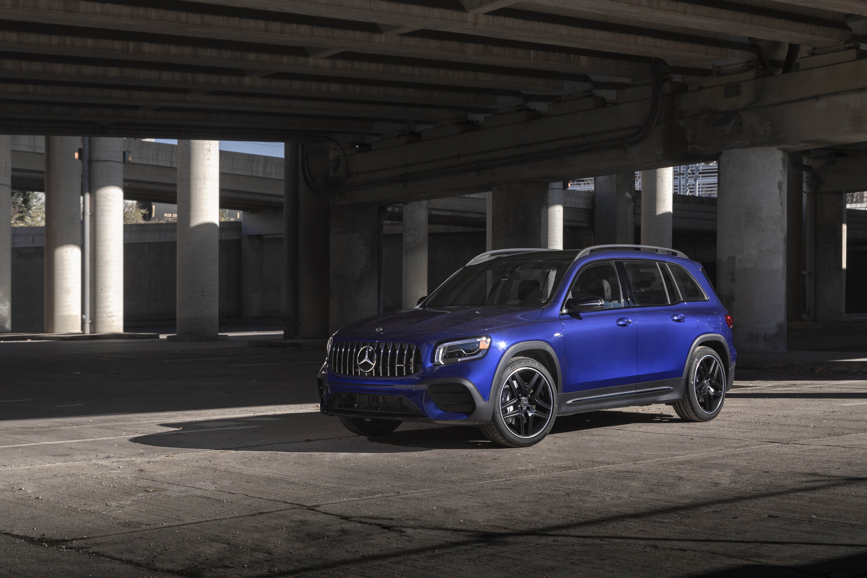 Blue 2021 Mercedes-Benz AMG GLB 35 4MATIC Crossover HD Wallpaper