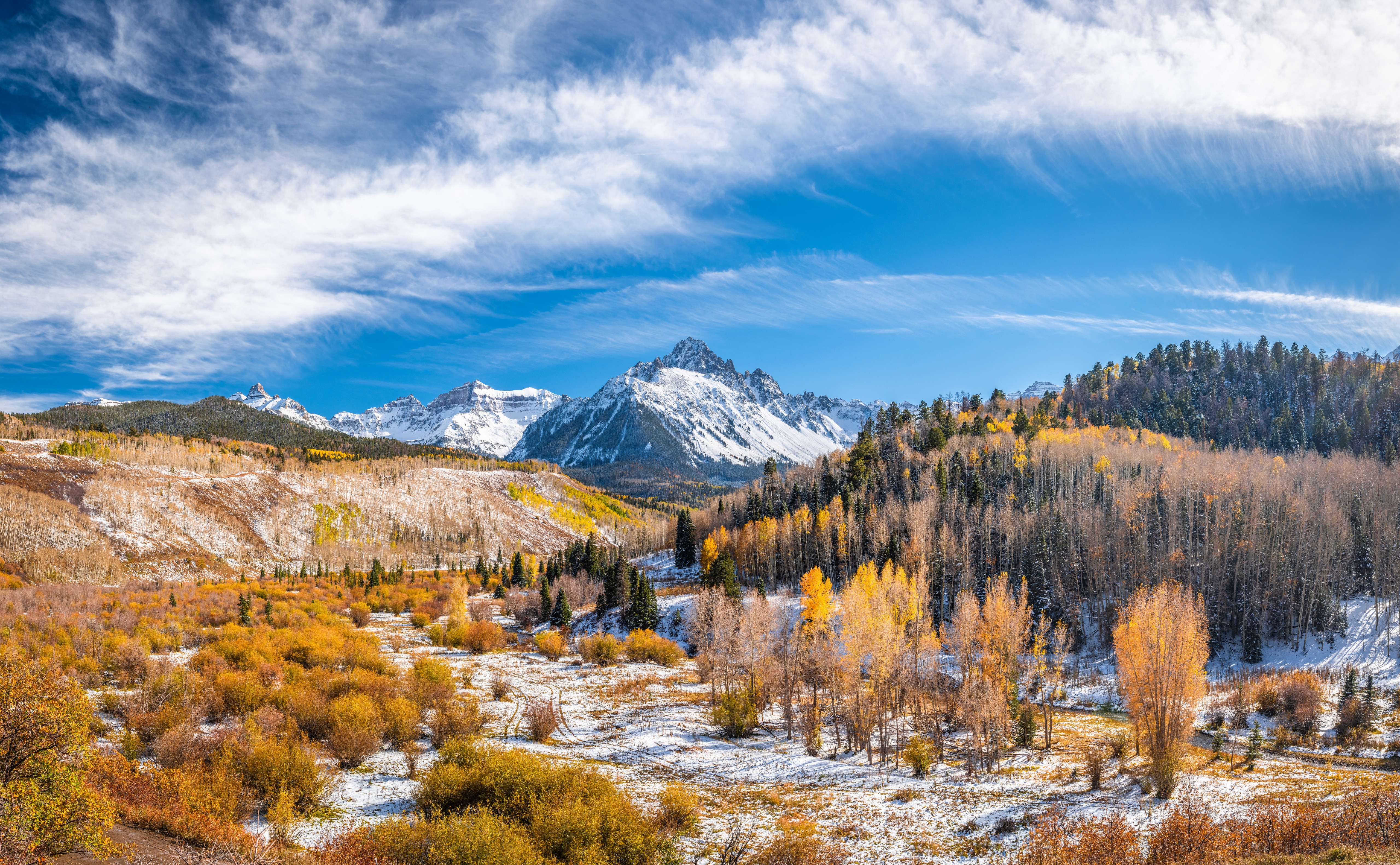 Mount Sneffels in Autumn with Snow, USA HD Wallpaper