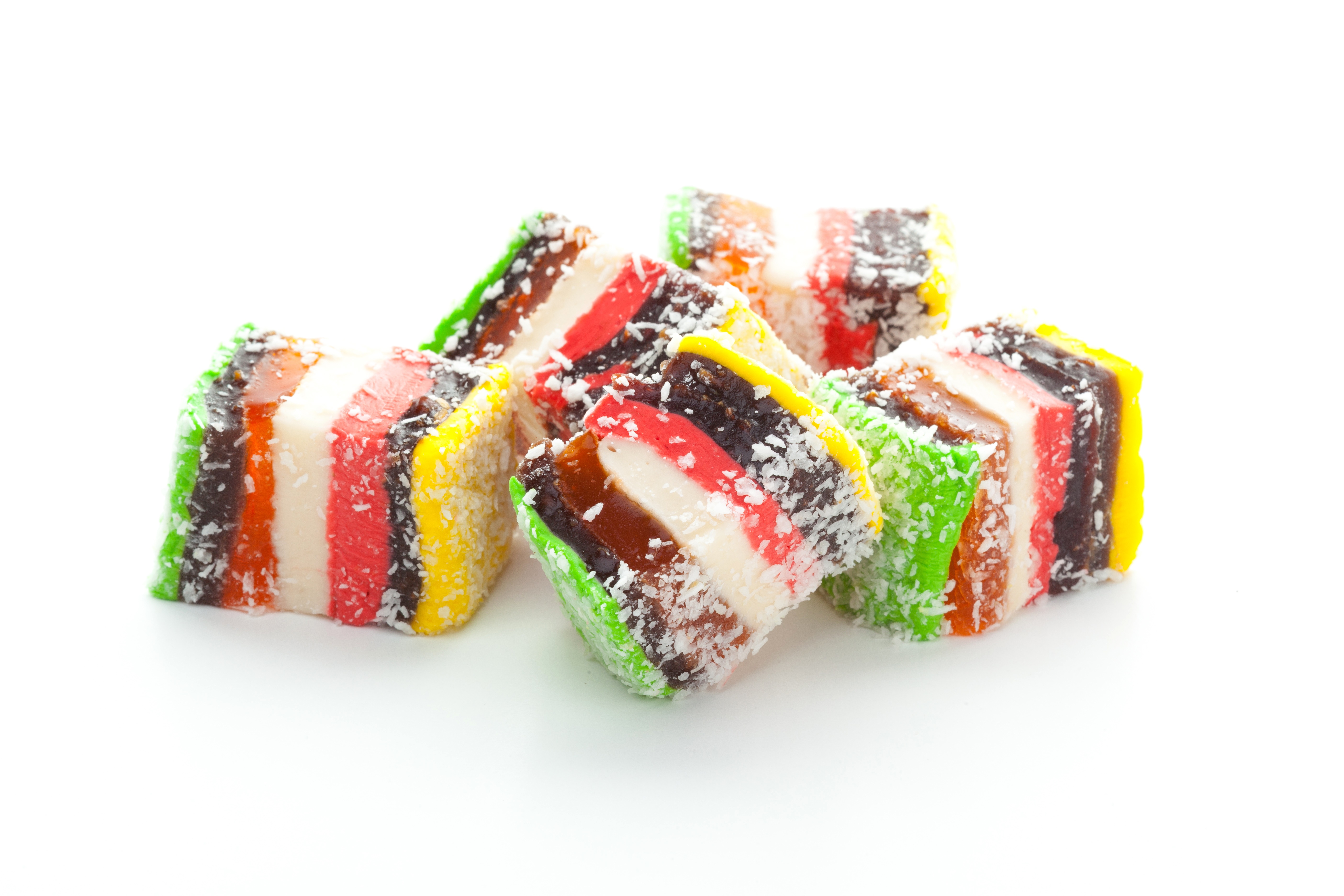 Tasty Turkish delight sweets on white background HD Wallpaper