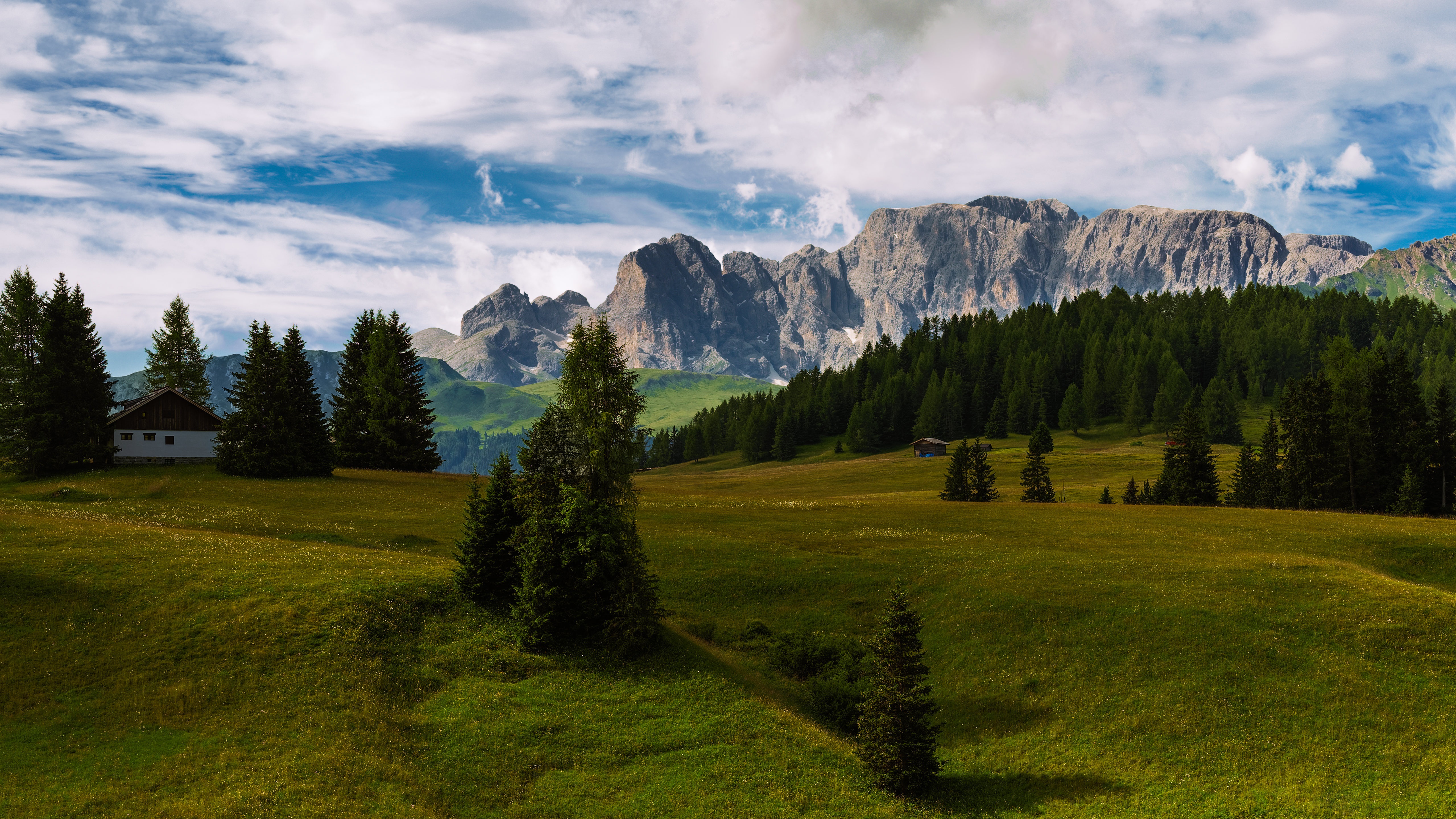 South Tyrol Mountains Scenery with Trees and House HD Wallpaper