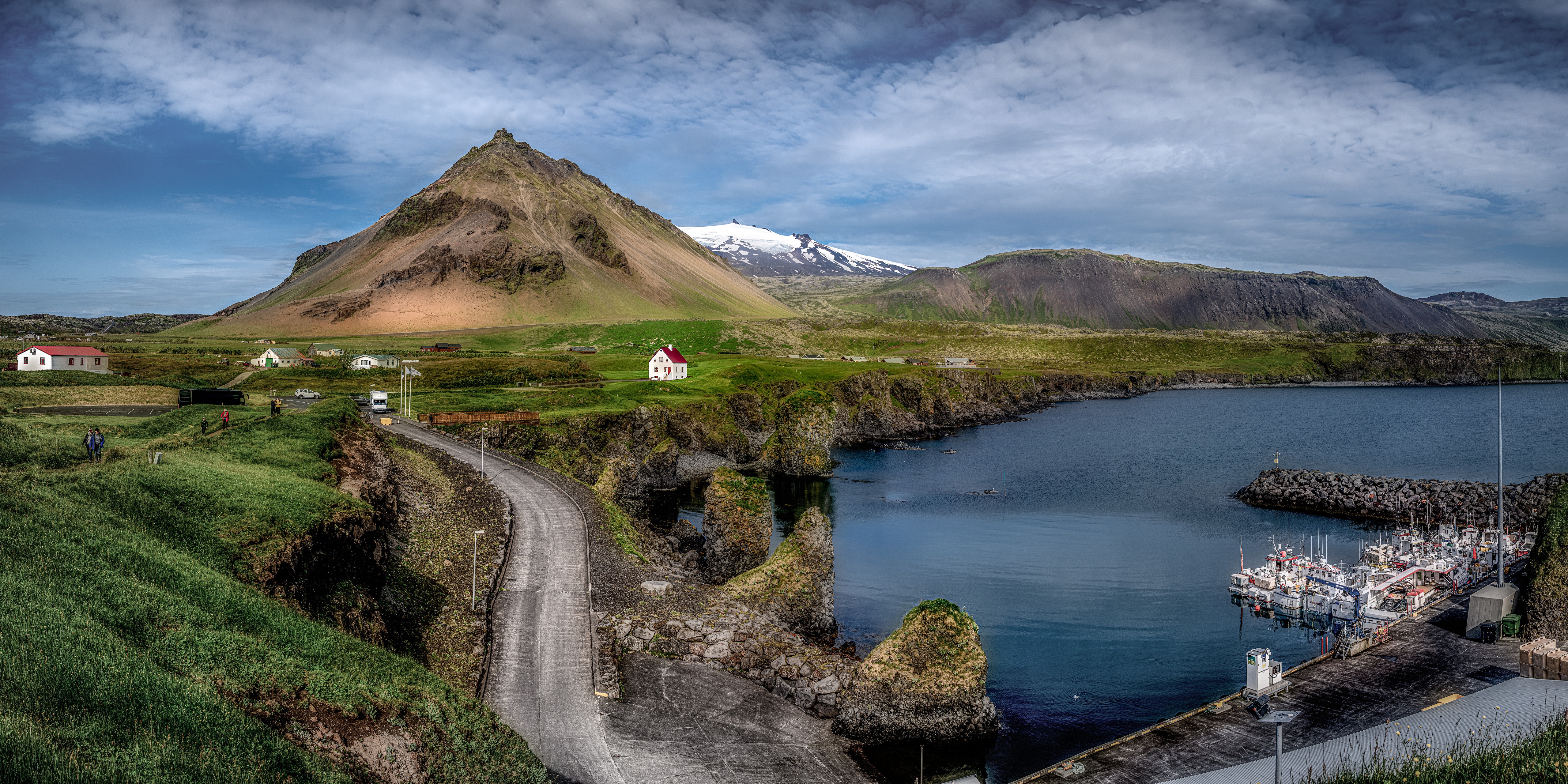 Arnarstapi, Iceland Village with Mountains and Marina HD Wallpaper