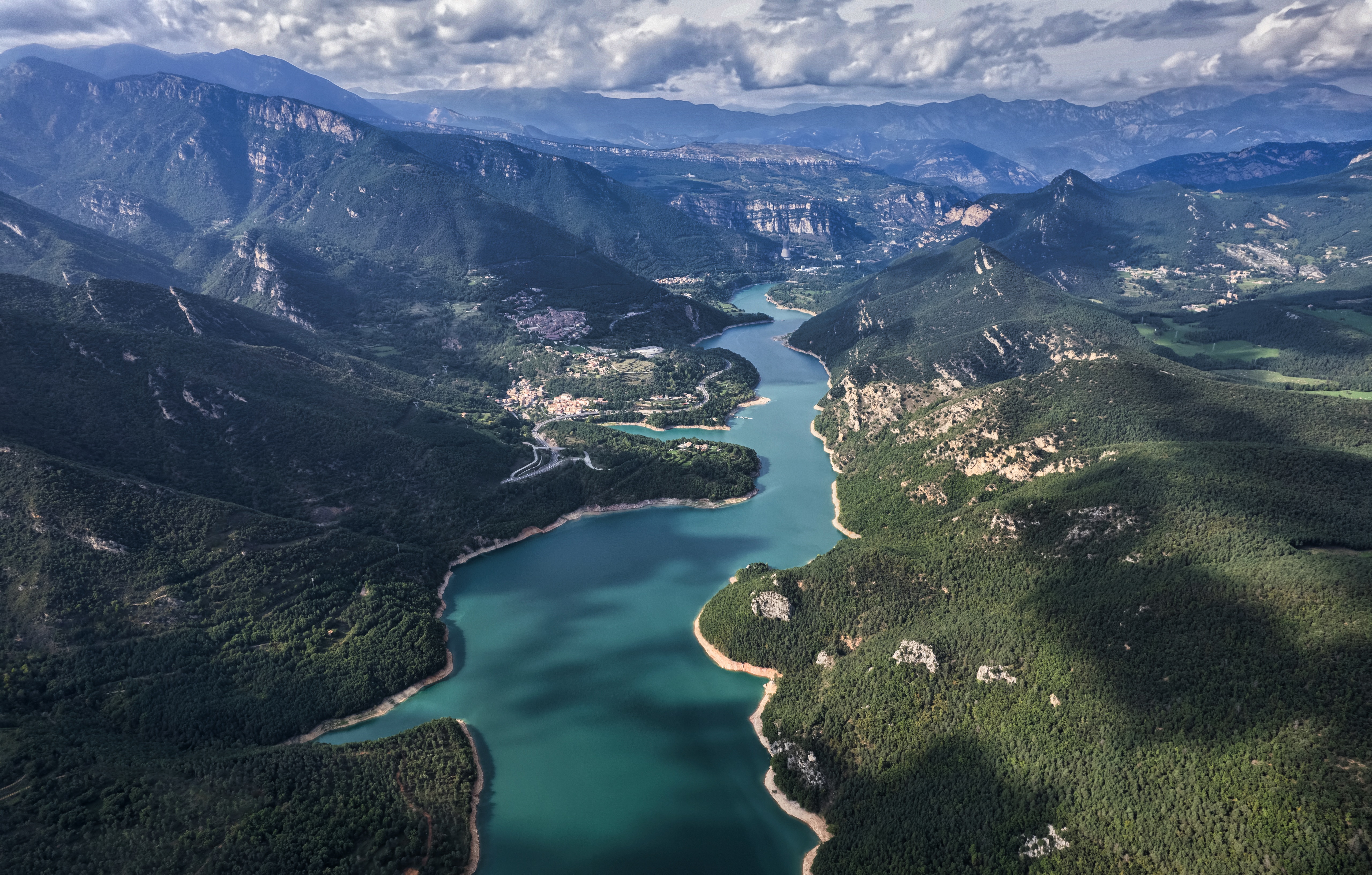 Aerial view of a river valley in Catalonia, Spain HD Wallpaper