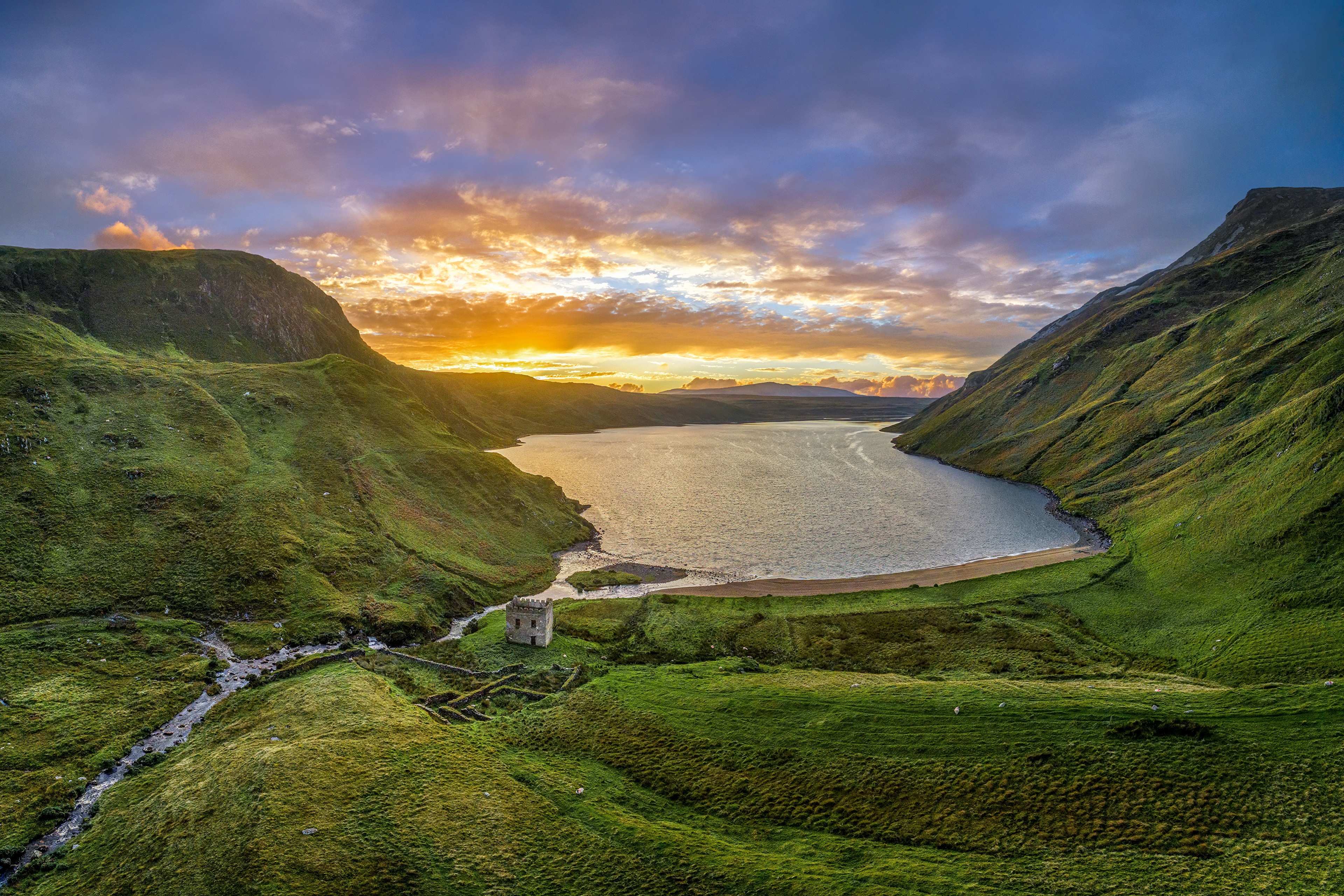 4K Altan Lake, Donegal, Ireland at Sunset HD Wallpaper